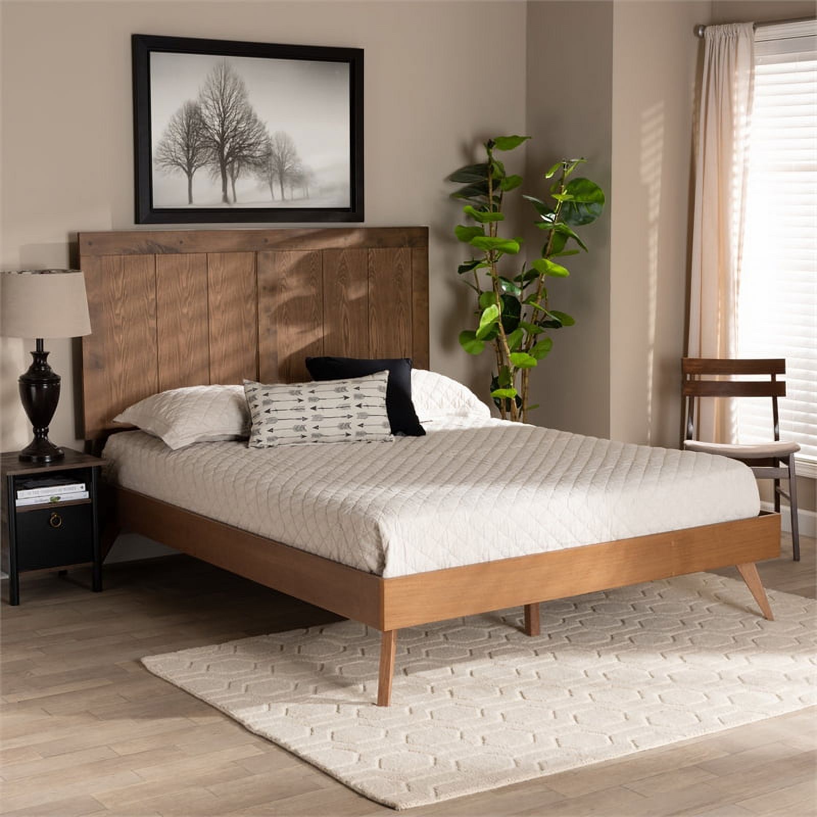 Bowery Hill Ash Walnut Finished Wood King Size Platform Bed