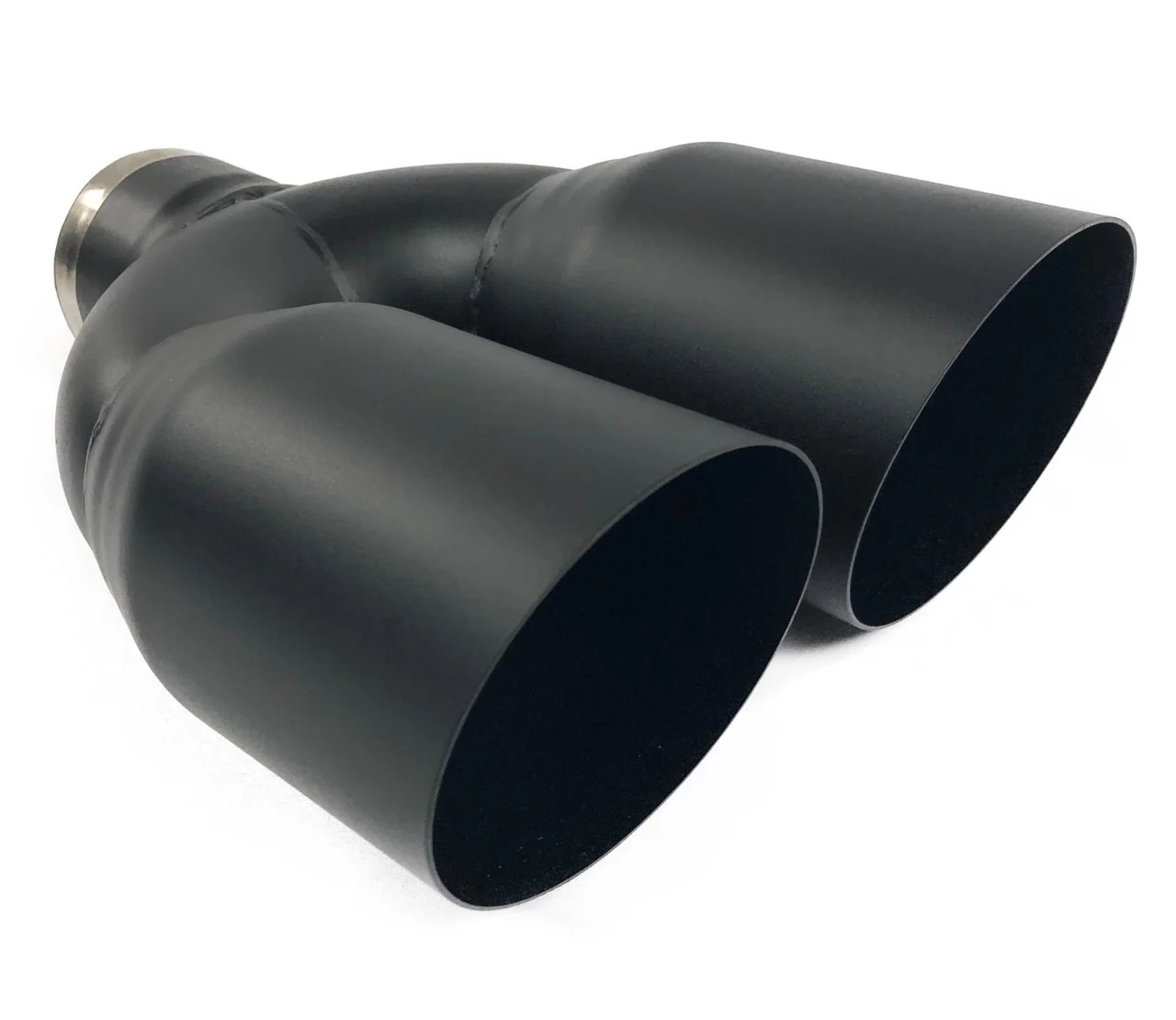 Exhaust Tip 2.50 In Inlet Dual 3.50 Dia Outlets 10.00 In Long Slant Black HT Stainless  Wesdon Exhaust Tip