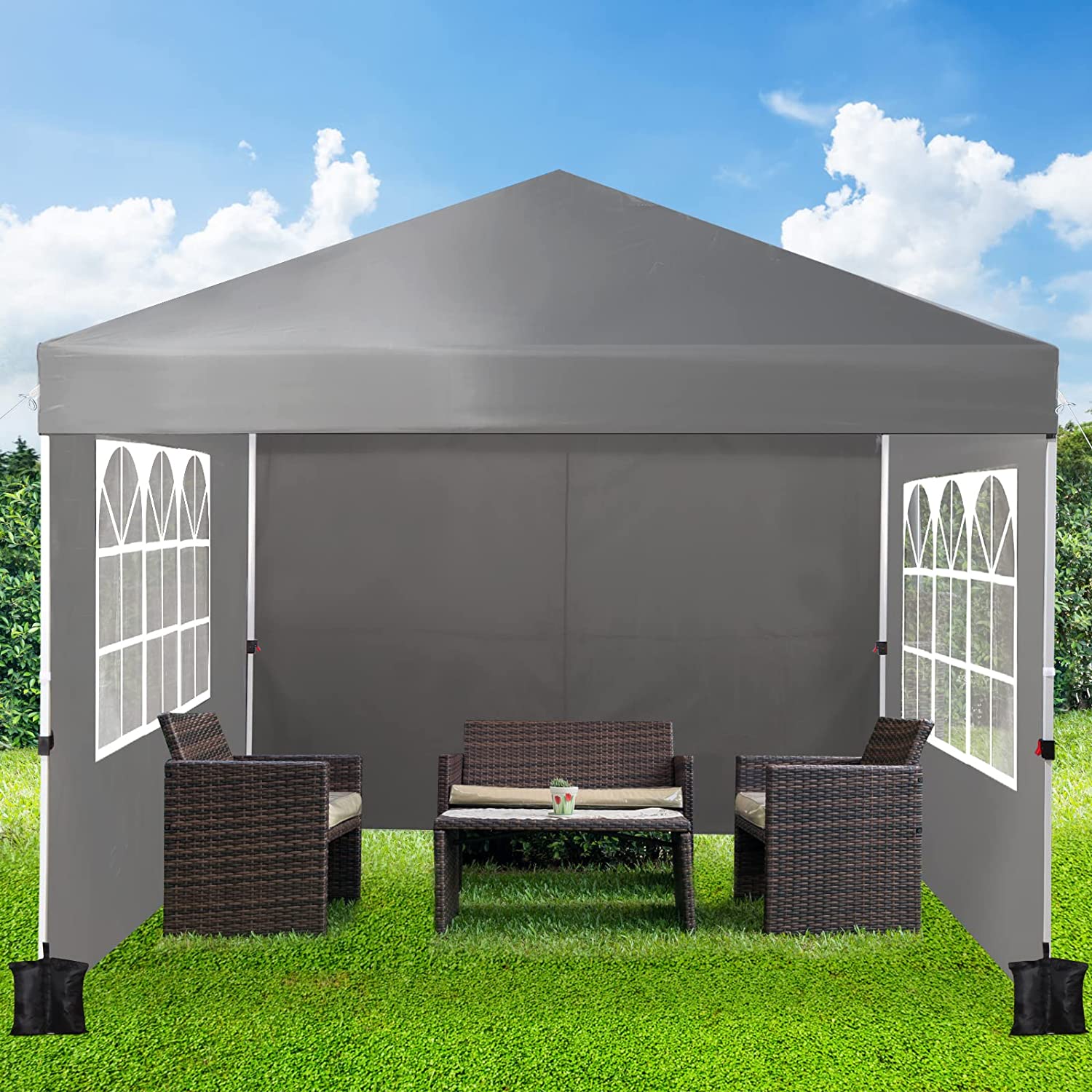 PAOLFOX 10 x 10 Outdoor Portable Instant Pop Up Tent with Sidewalls,Gray