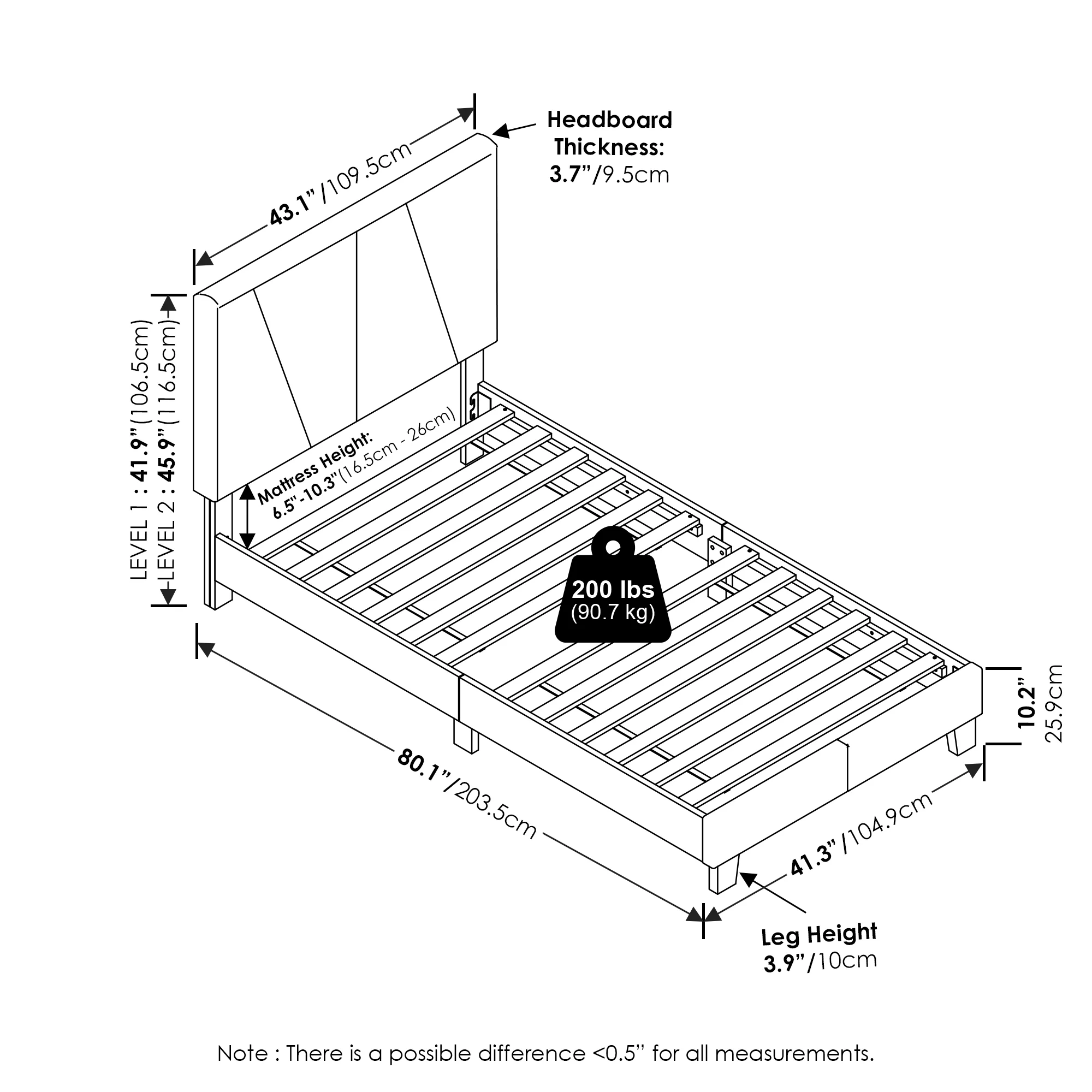 Furinno Lucy Geometric Design Headboard Bedframe, 12PC Slat Style, Glacier, Twin