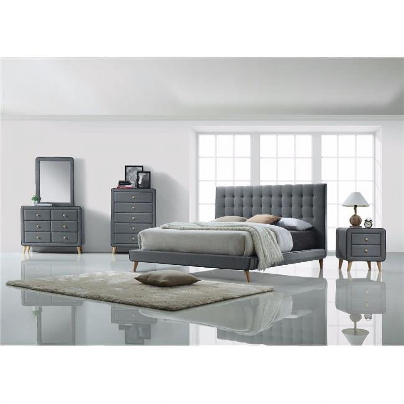 Benzara BM156018 46 x 69 x 89 in. Well-designed Contemporary Style Queen Size Padded Bed, Grey