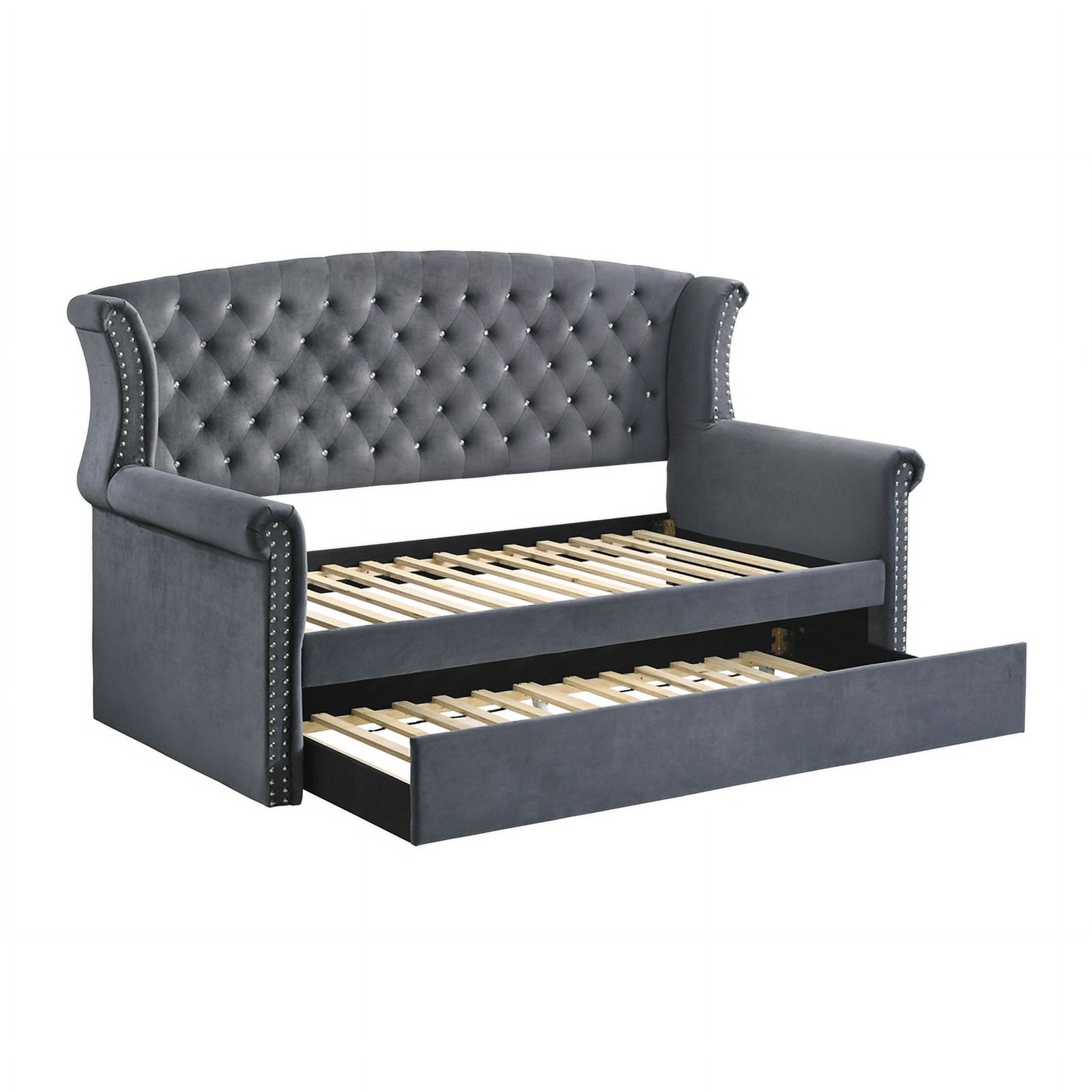 Maklaine Velvet Upholstered Tufted Twin Daybed with Trundle in Gray