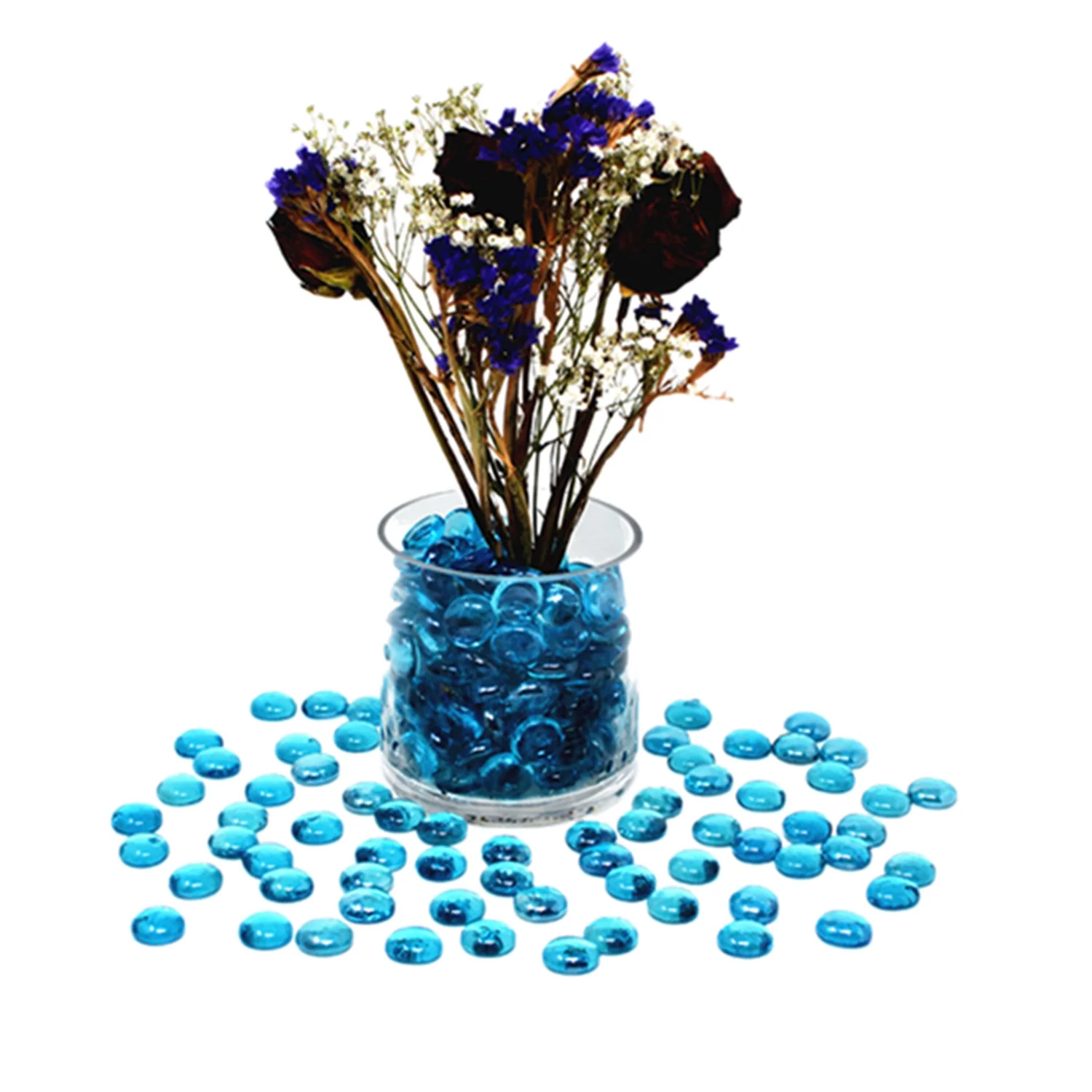 500 Pcs Ocean Blue Glass Gems, Pebbles, Mosaic Tiles, Marbles Vase Filler (5LB)