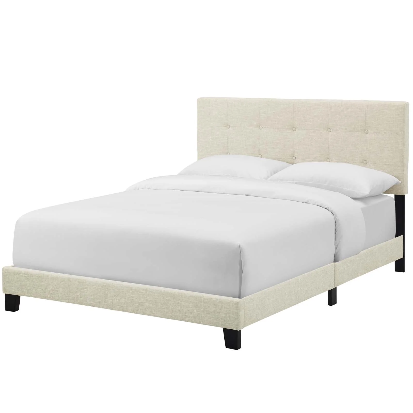 Modern Contemporary Urban Design Bedroom Queen Size Bed Frame, Fabric, Beige, Box Spring Required