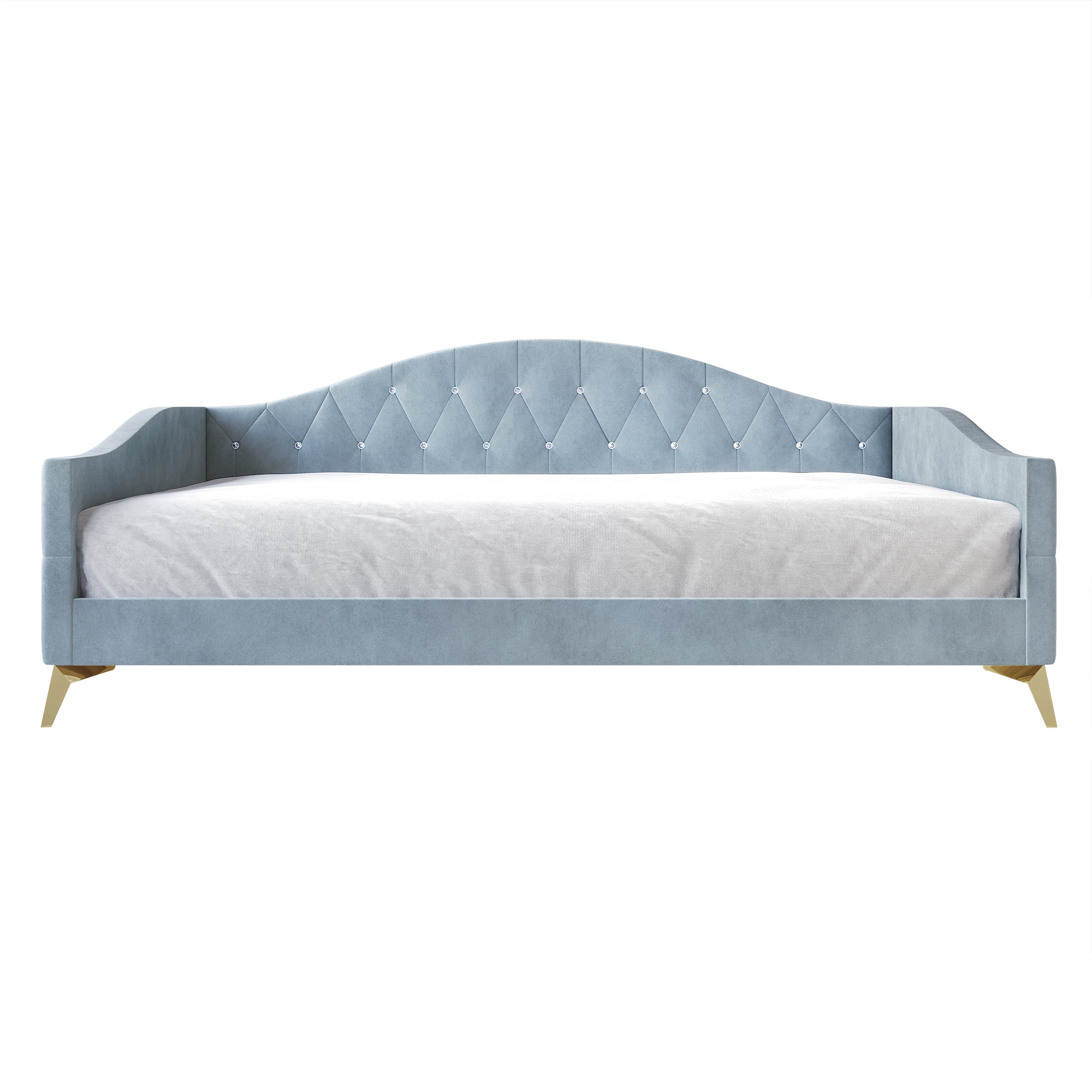 Castle Place Modern Camelback Silhouette Velvet Upholstered Twin Daybed, Light Blue