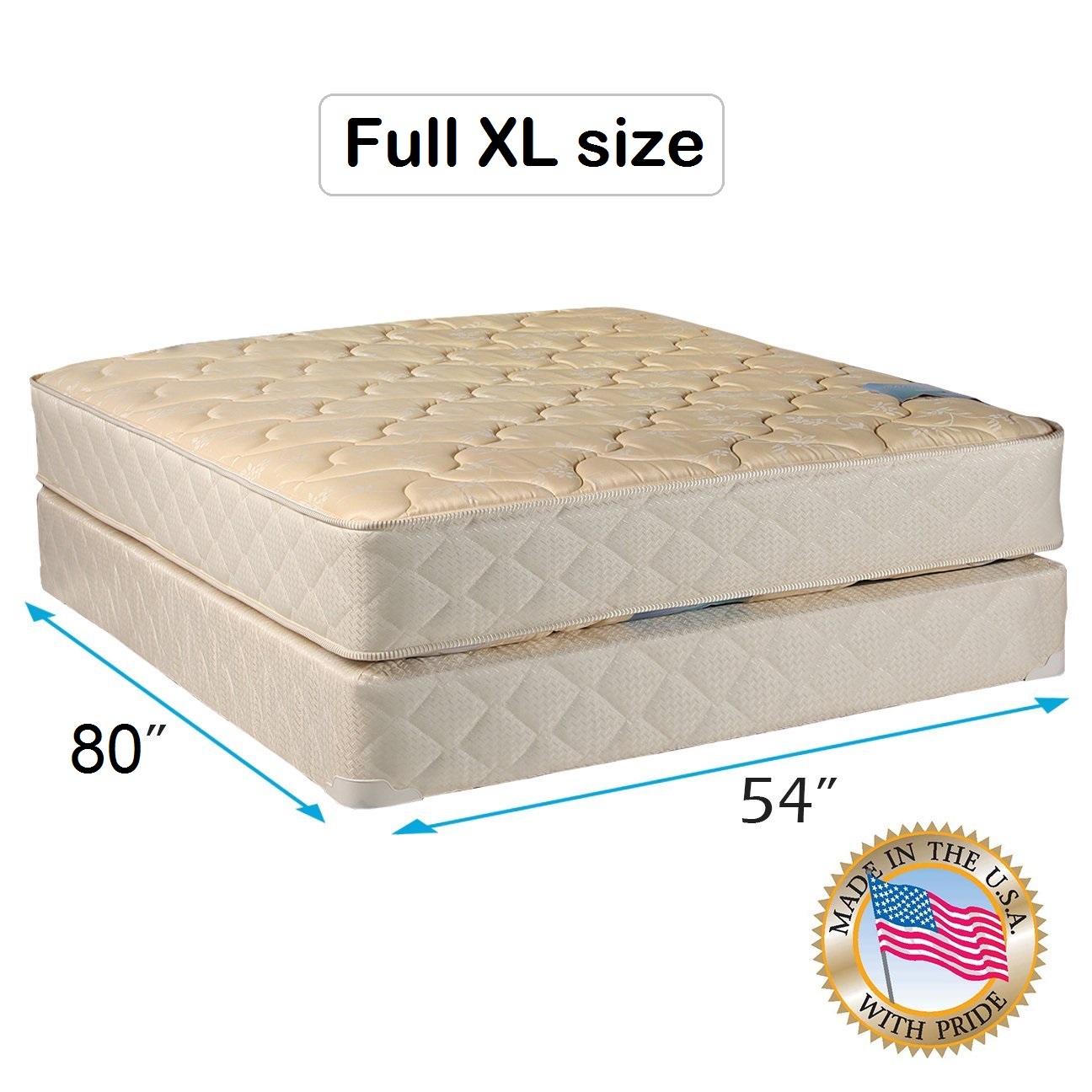 Dream Sleep Chiro Premier Gentle Firm (Beige) Full XL Size Mattress and Box Spring Set - Orthopedic, Fully Assembled, Good for your back, Long Lasting and 2 Sided by Dream Solutions USA