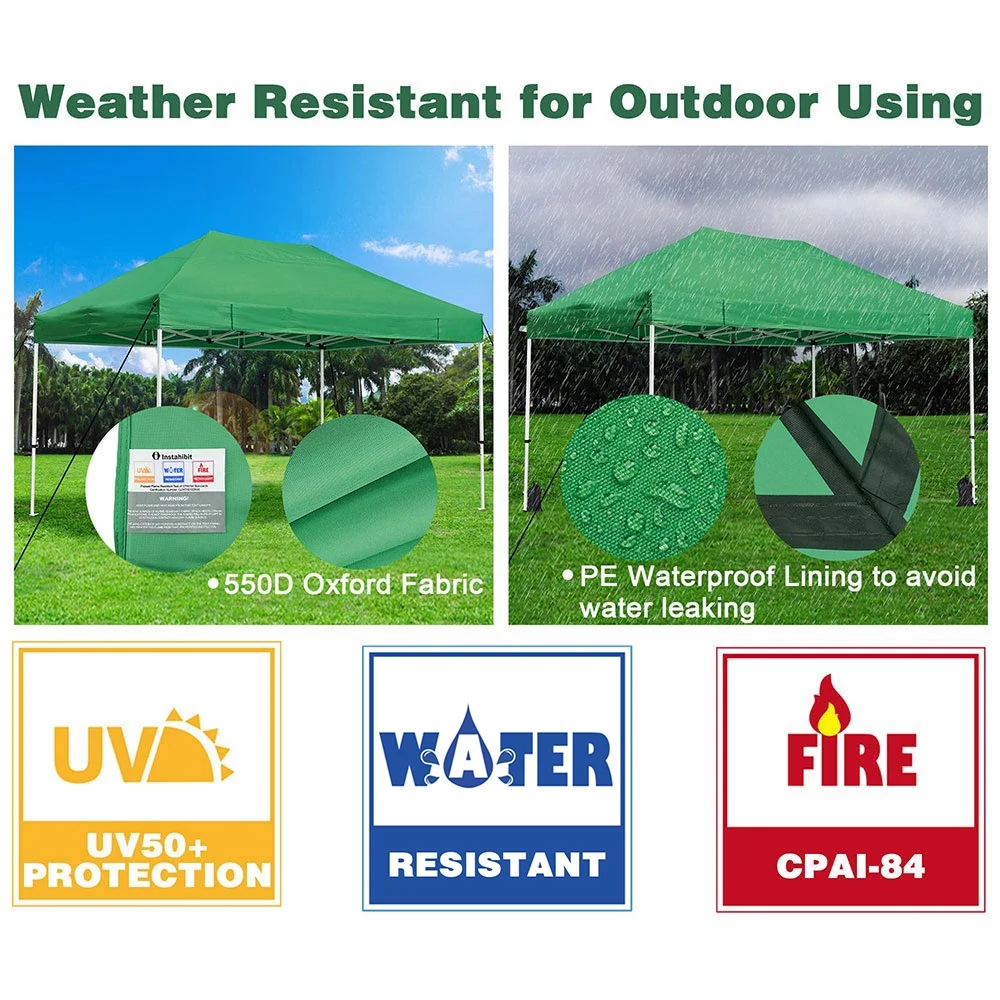 Instahibit 10x15' Pop Up Canopy Tent 550D Business Instant Shelter Outdoor w/ Roller 4 Sandbags Ropes Green