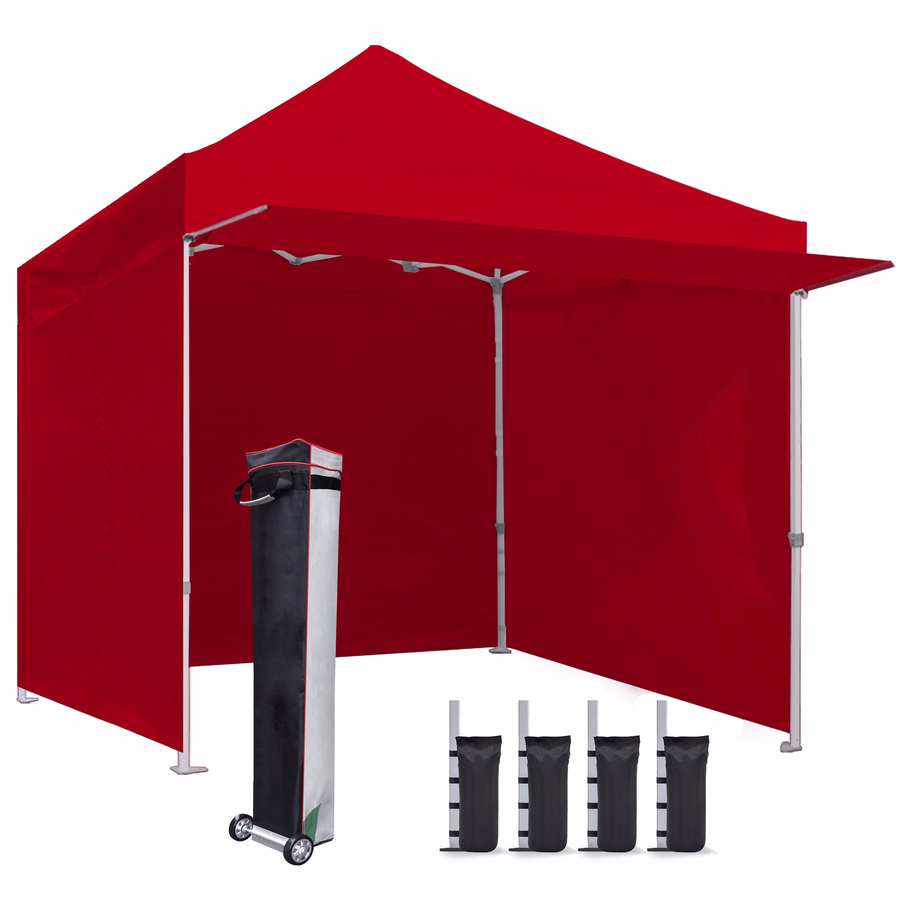 Eurmax USA 10x10 Commercial Pop-Up Canopy with 4 Zippered Sidewalls, Roller Bag, Sand Bags, and Extended Awning(Ruby)