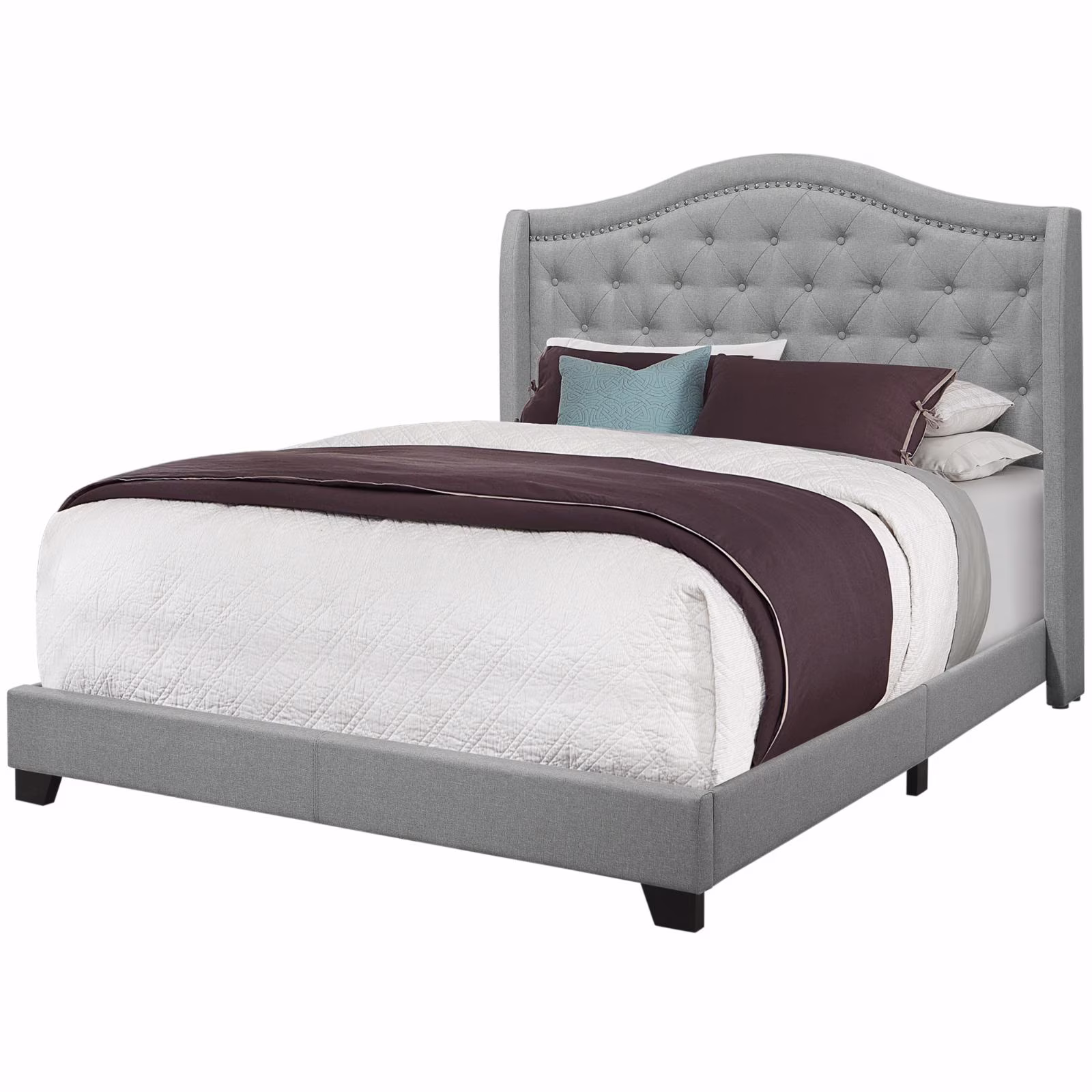 Monarch Specialties Bed - Twin Size, Grey Linen With Chrome Trim