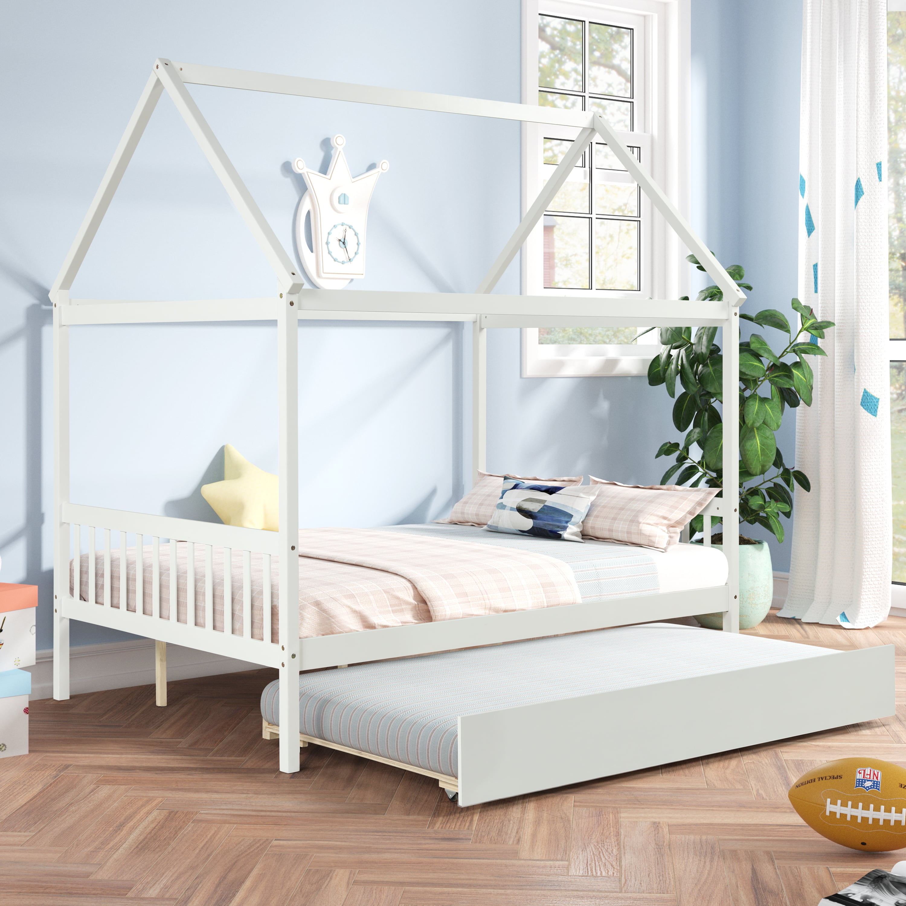 Docooler HOUSE FUUL BED WITH TWIN SIZE TRUNDLE FOR WHITE COLOR( white)