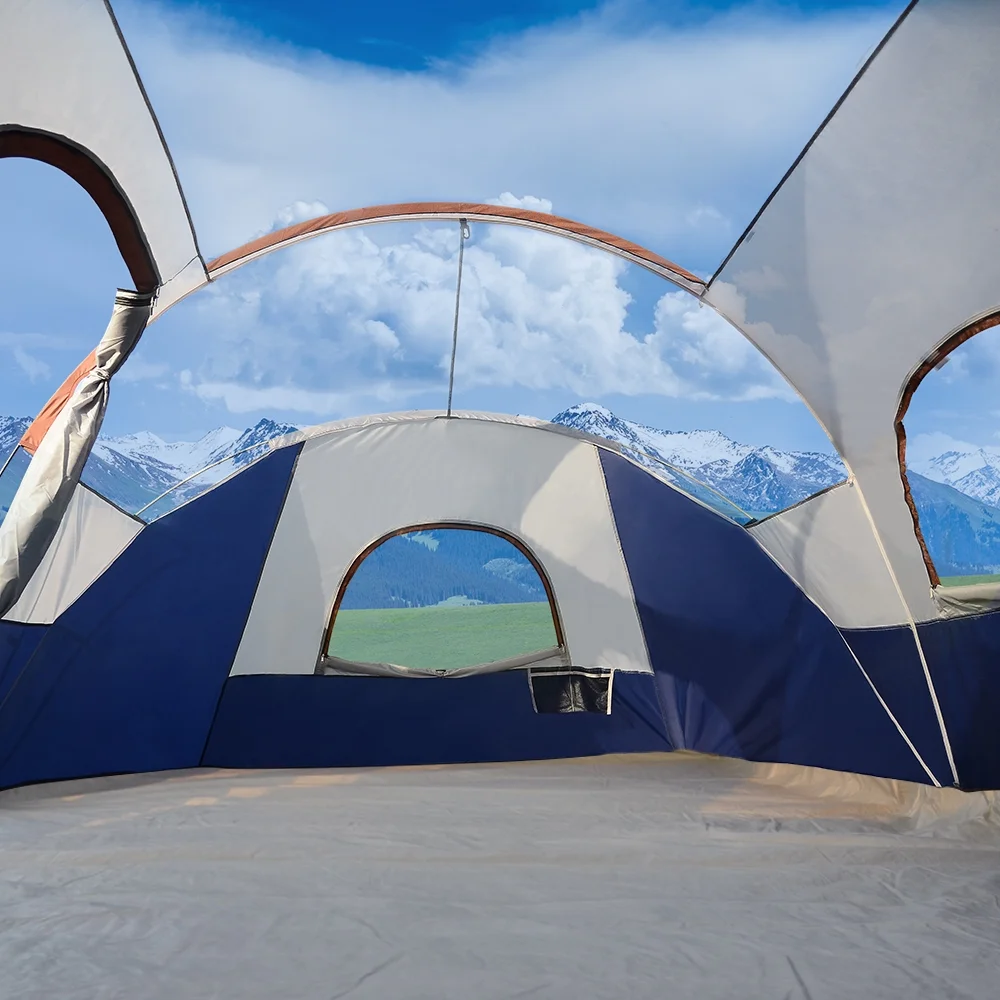 CAMPROS 9 Person Camping Tent, Easy Set up Waterproof Tent, Room Divider, Blue