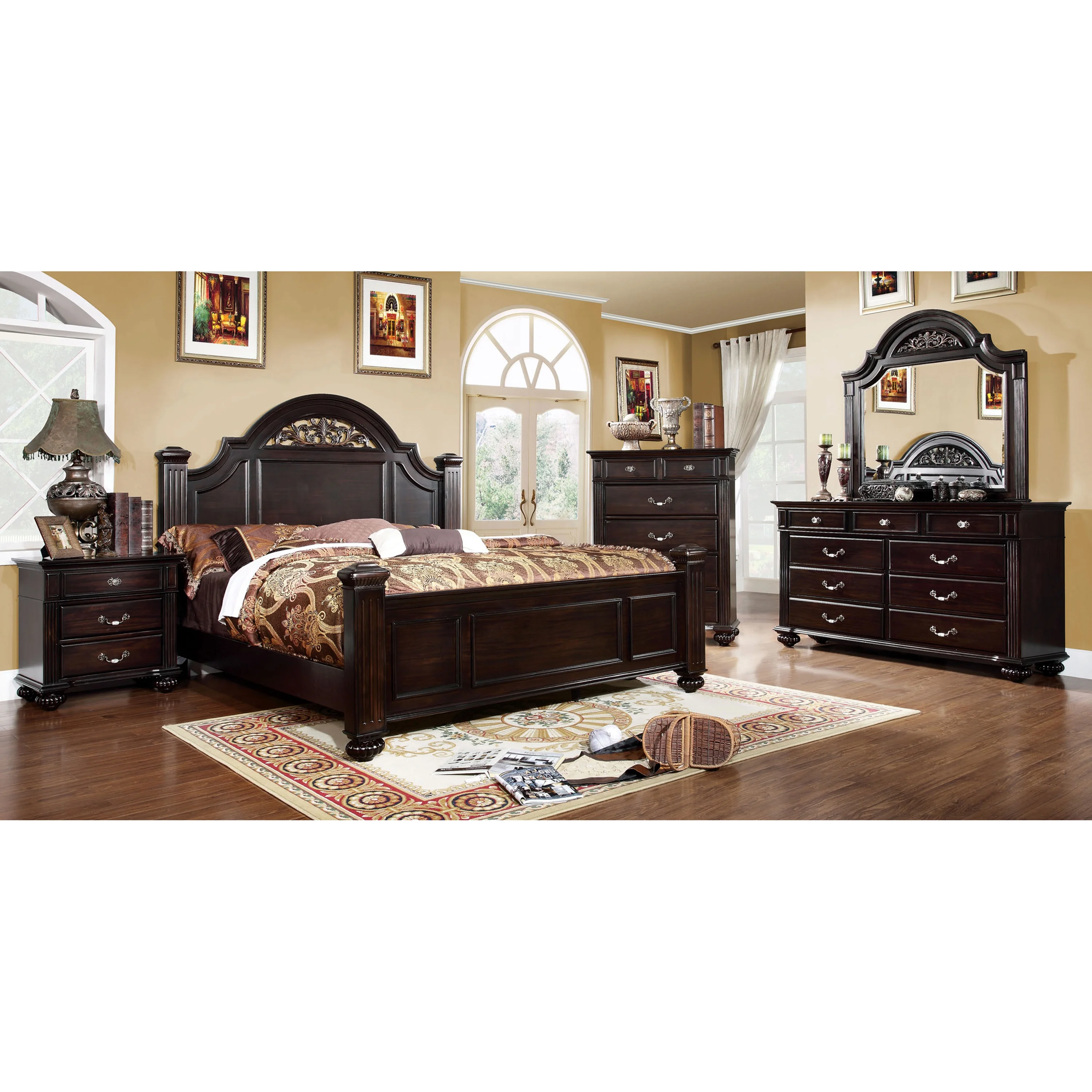 Furniture of America Collier Wood Panel Bed, Eastern King, Dark Walnut