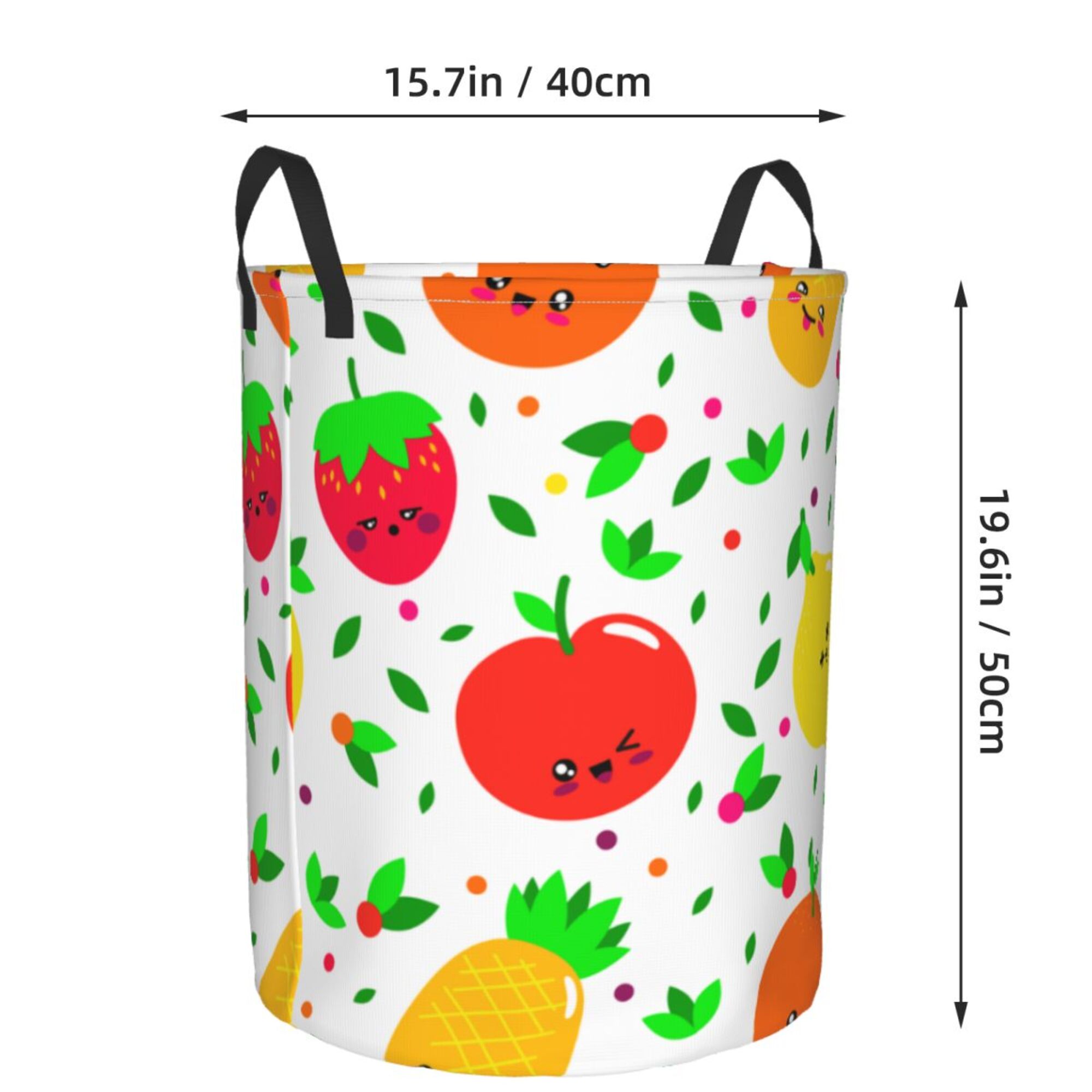DouZhe Waterproof Collapsible Large Laundry Baskets, Cute Fruits Prints Circular Hamper with Handles