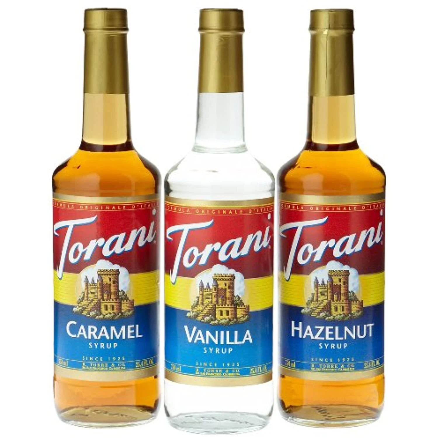 Torani Coffee Syrup Variety Pack - Vanilla, Caramel, Hazelnut, 3-Count, 25.4-Ounce Bottles