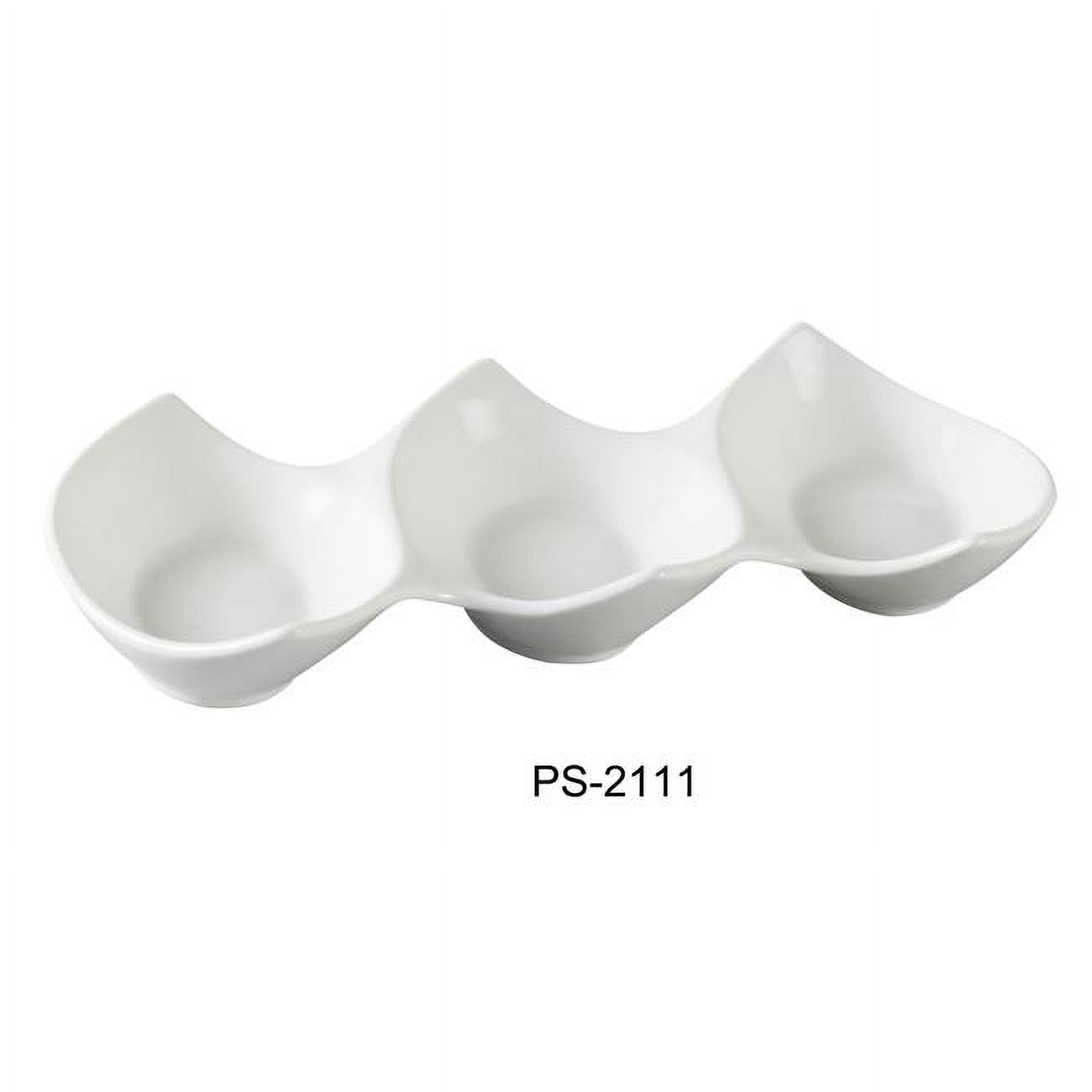 Yanco PS-2111 5 x 11 in. Porcelain 3-Compartment Plate, Bone White - Pack of 36