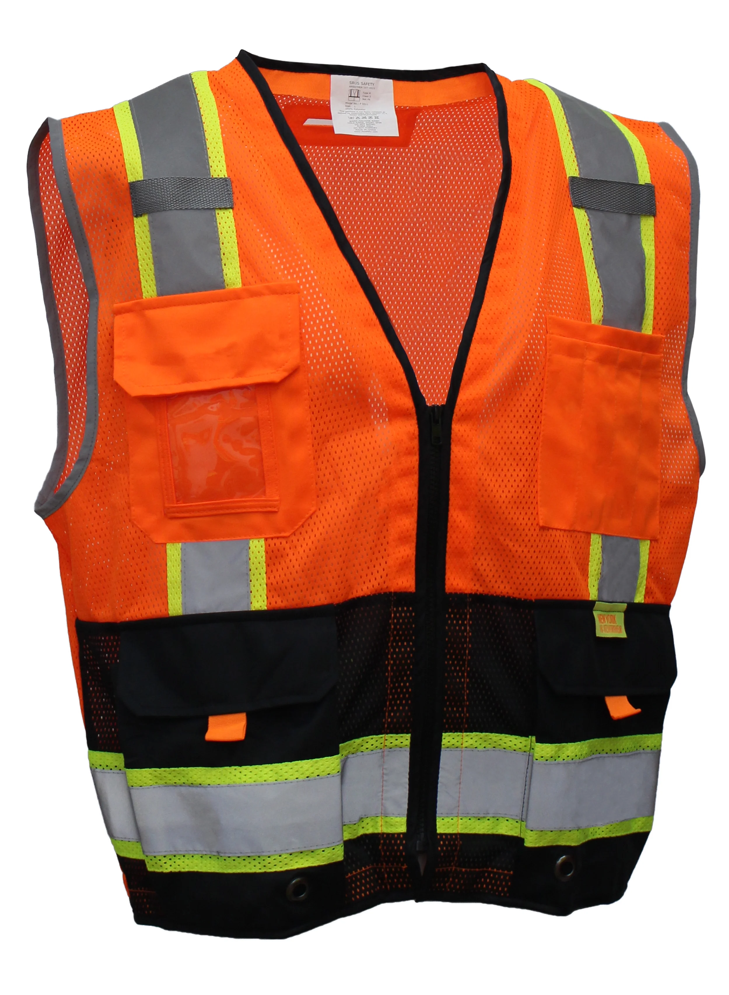 RK Safety P5511 Class 2 High Visible Two Tone Reflective Strips Breathable Mesh Vest, Pockets Harness D-Ring Pass Thru, ANSI/ISEA, Construction Motorcycle Traffic Emergency-4XL,Orange