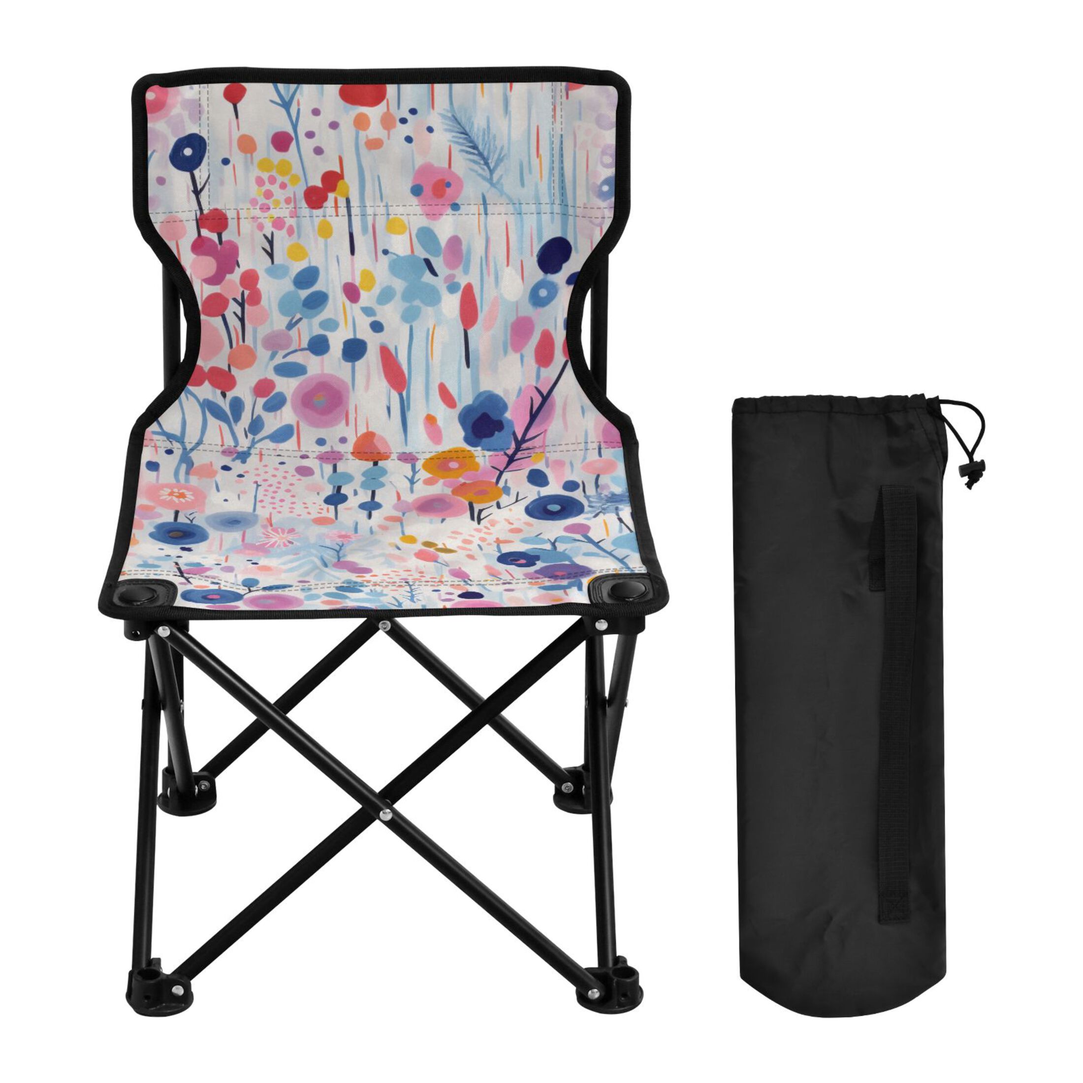Oil Flowers Paint Portable Camping Chair Outdoor Folding Beach Chair Fishing Chair Lawn Chair with Carry Bag Support to 220LBS