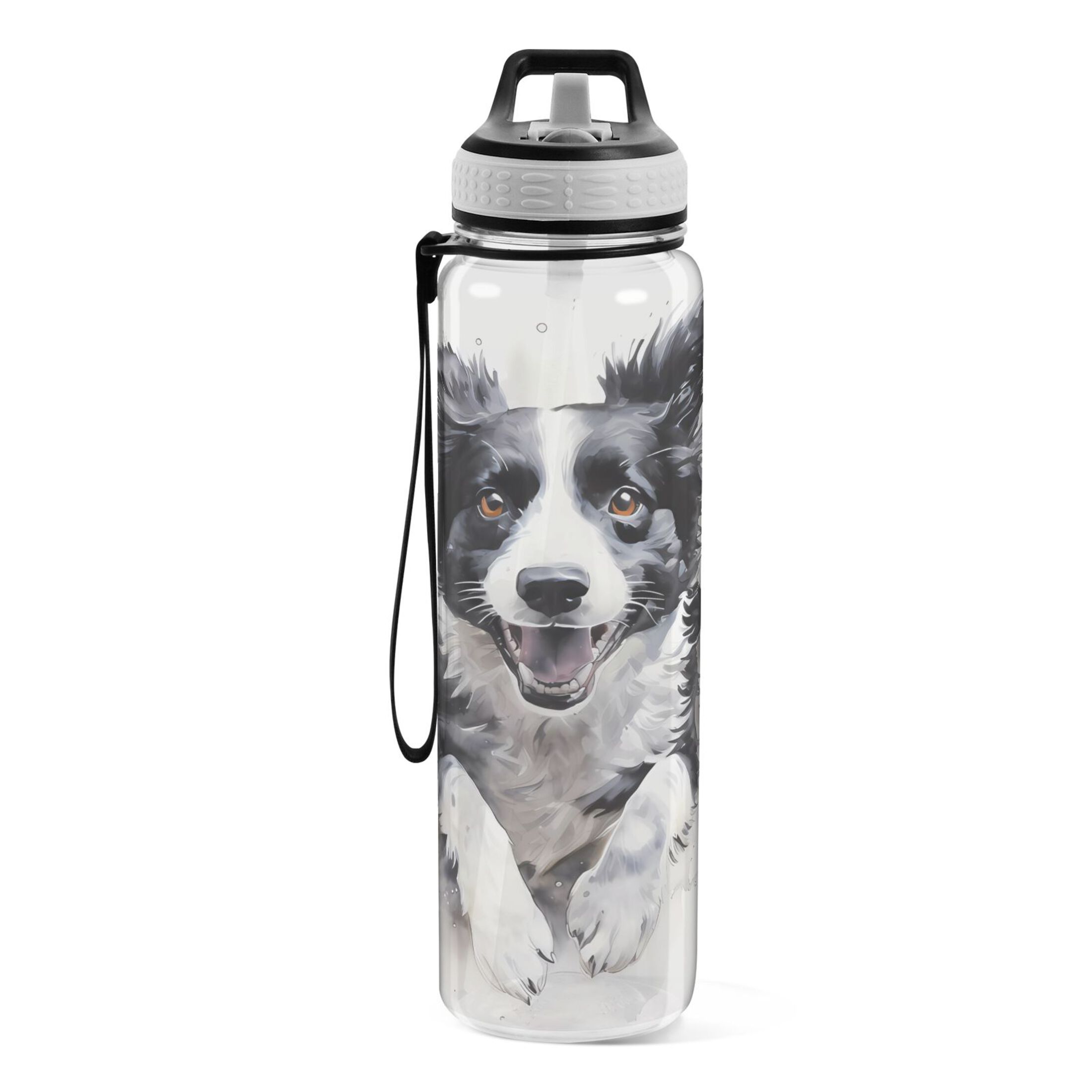 Abstract Dog 32oz Water Bottles with Straw Tritan Leakproof Sports Bottle BPA Free Clear for Fitness Gym Swimming Cycling