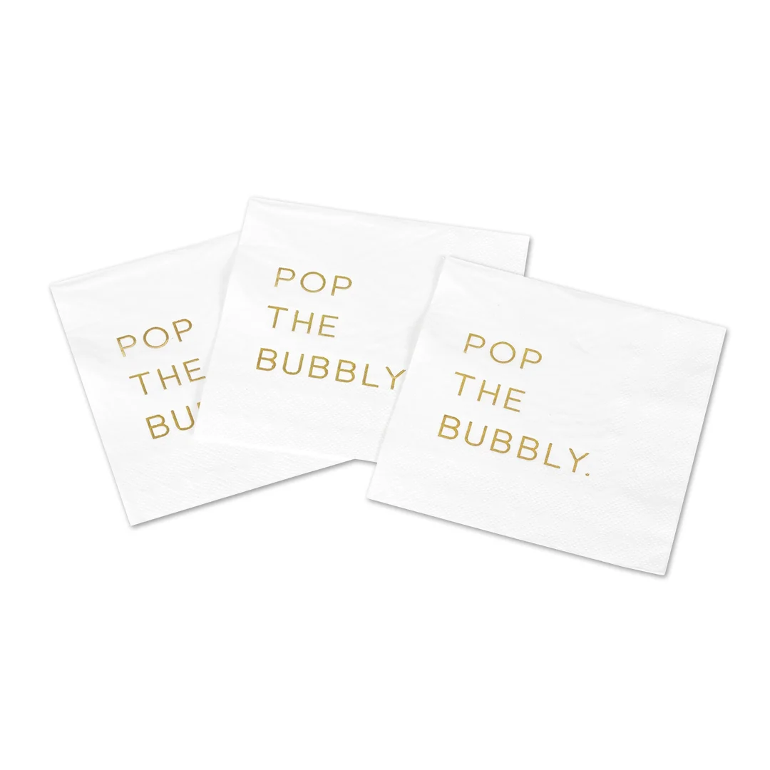 Koyal Wholesale Pop The Bubbly, Funny Quotes Cocktail Napkins, Gold Foil, Bulk 50 Pack Count 3 Ply  Napkins