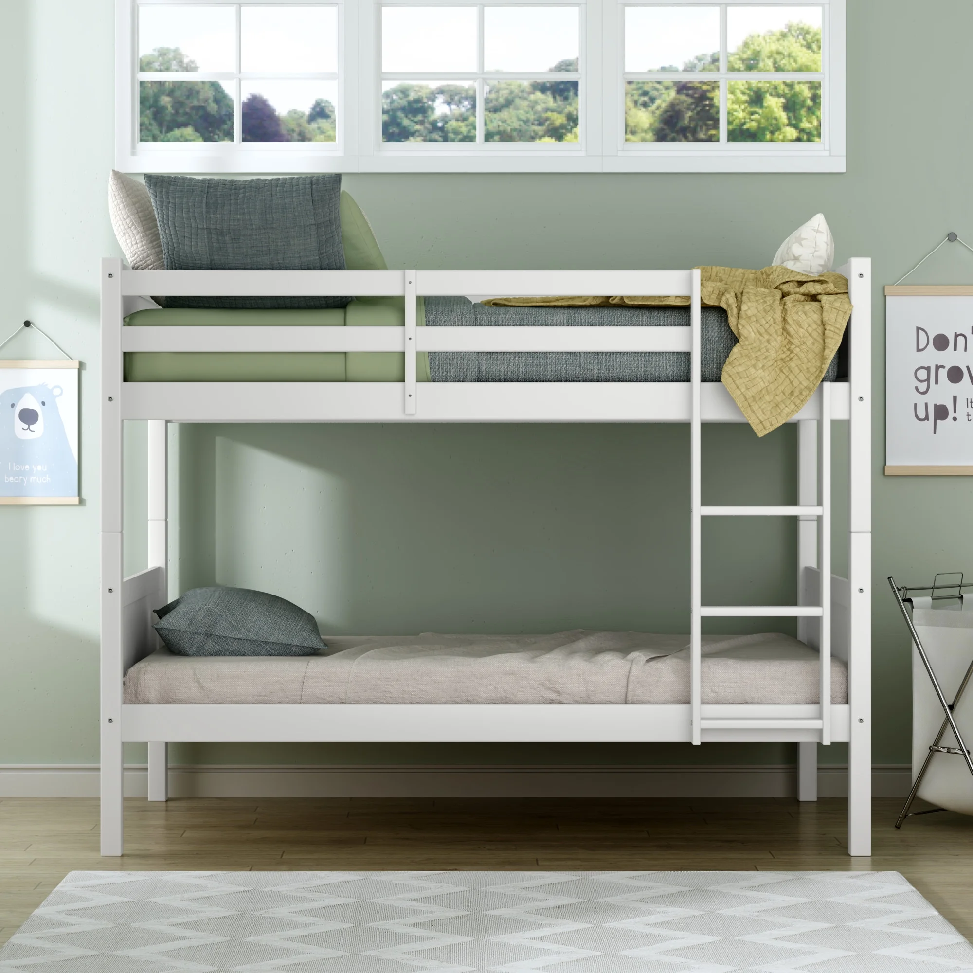 Rae Wood Twin over Twin Bunk Bed, White, by Hillsdale Living Essentials