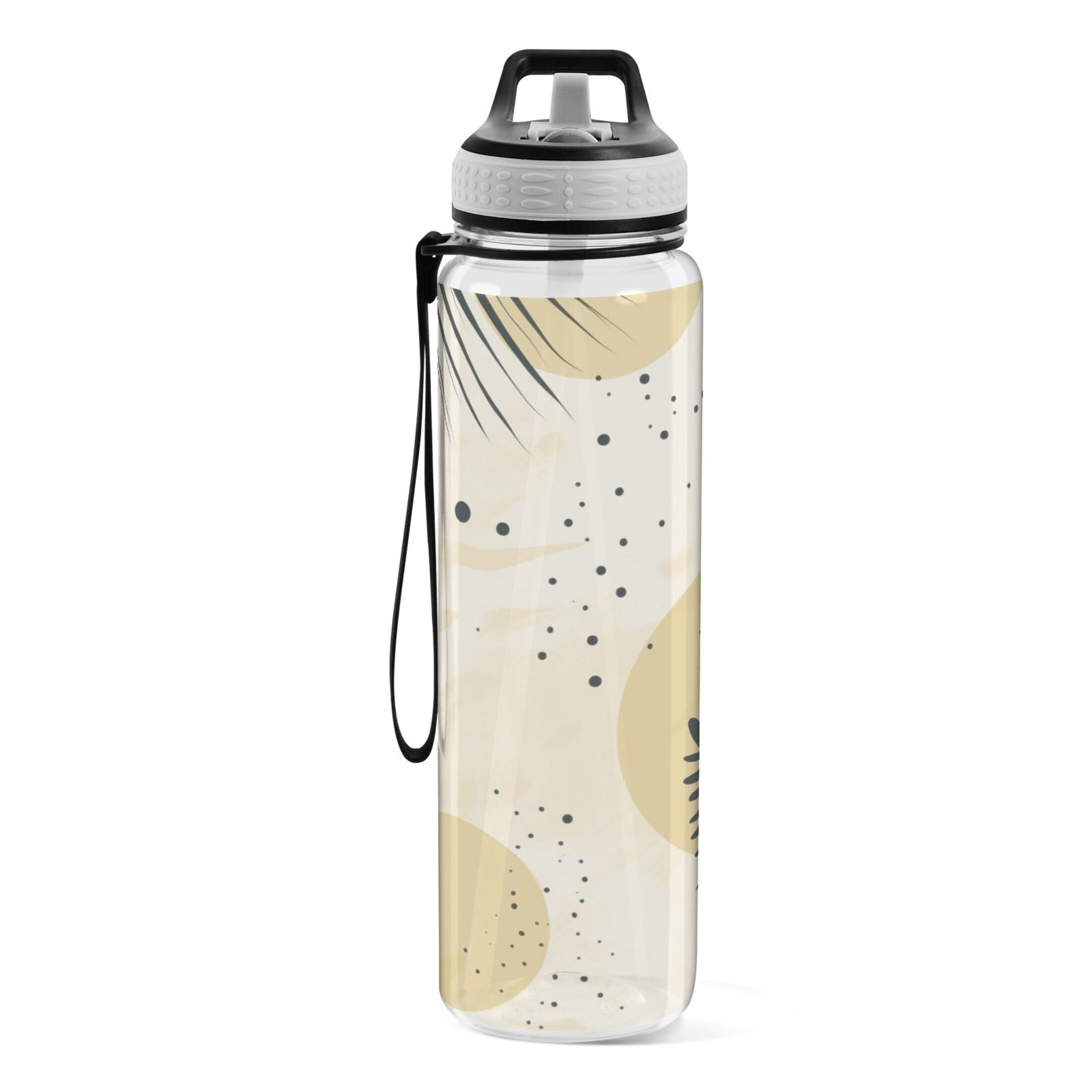 Abstract Leaves and Circle 32oz Sports Water Bottles Leakproof Tritan Bottle with Straw BPA Free Clear Bottle for Fitness Gym Outdoor Cycling
