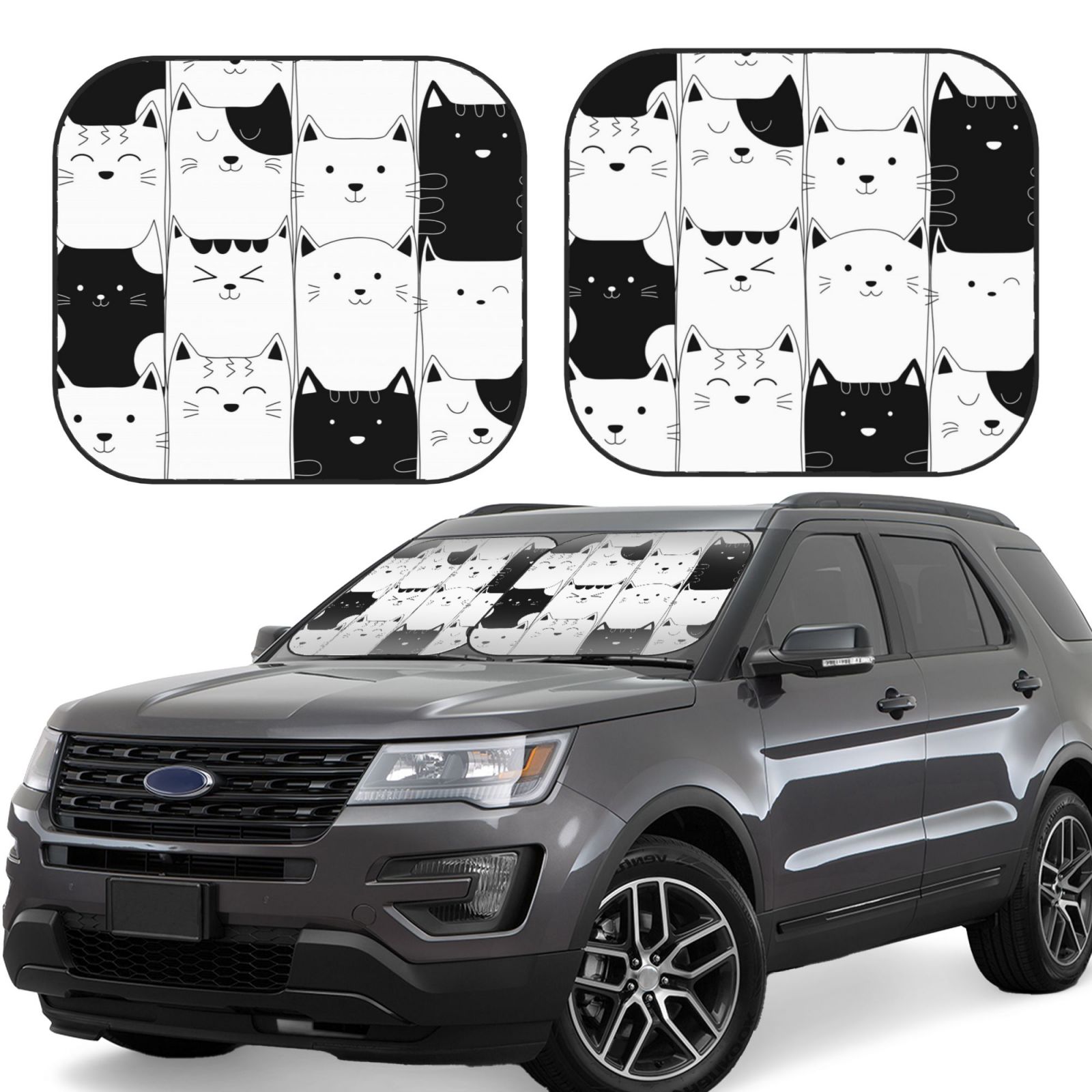 Lukts Doodle Cute Cat Print 2 Piece Car Sun Shade Windshield,Foldable Car Shade Front Windshield With Keeps Your Vehicle Cool, For Most Sedans Suv And Trucks - Small
