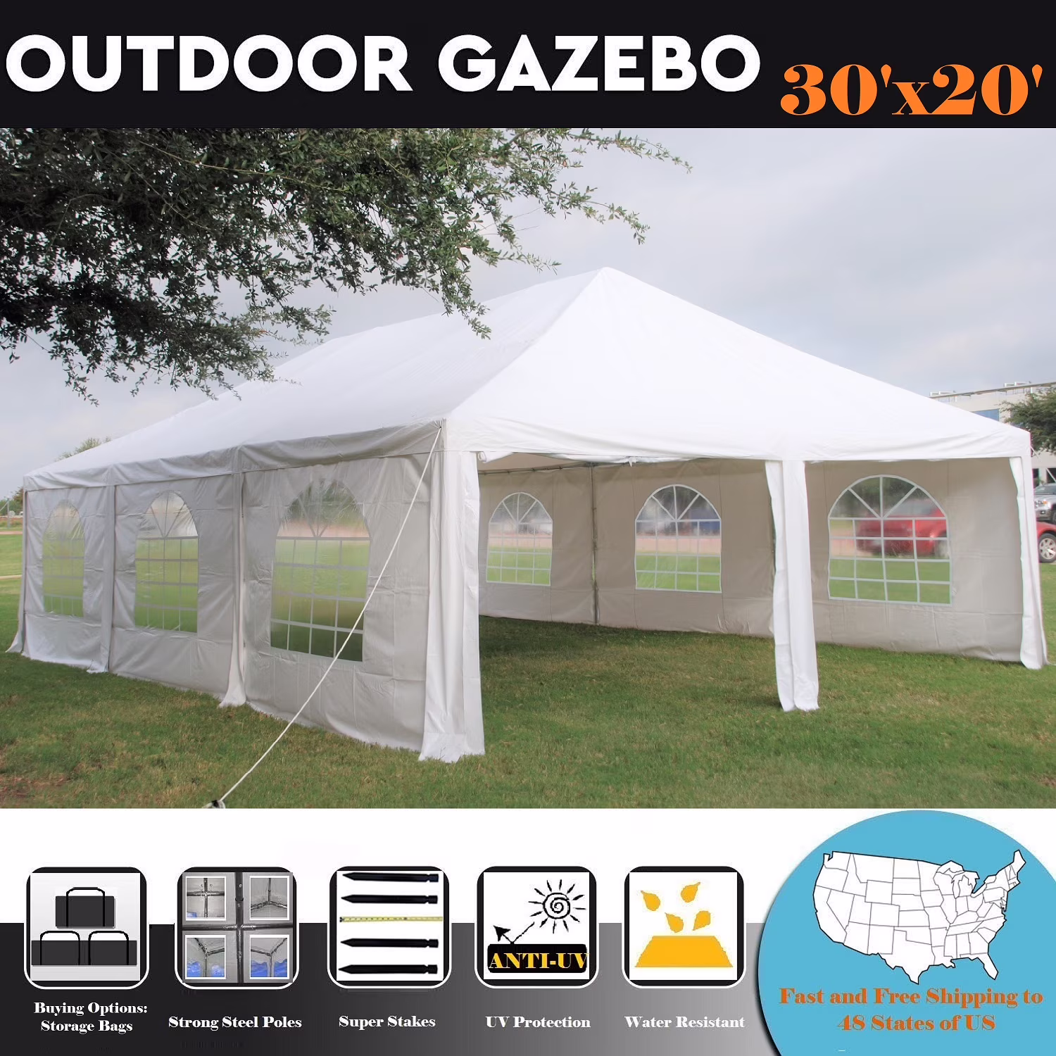 30'x20' PE Frame Tent Wedding Party Canopy Shelter White - Storage Bags Included - By DELTA Canopies