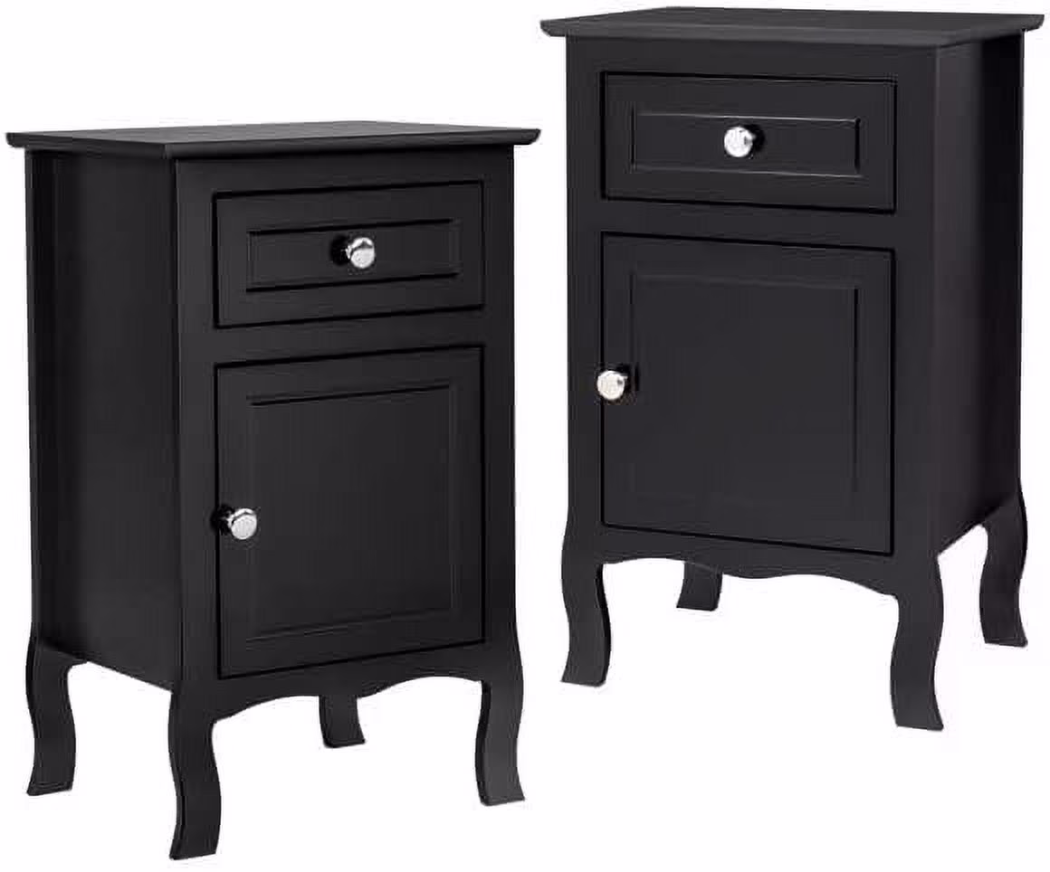 TJUNBOLIFE 2pcs Country Style   Nightstand with 1 Drawer 1 Door  Bedside Tables with Wood Frame  Mid-Century Modern Nightstand with   Bed  & Night Stand End Table    White