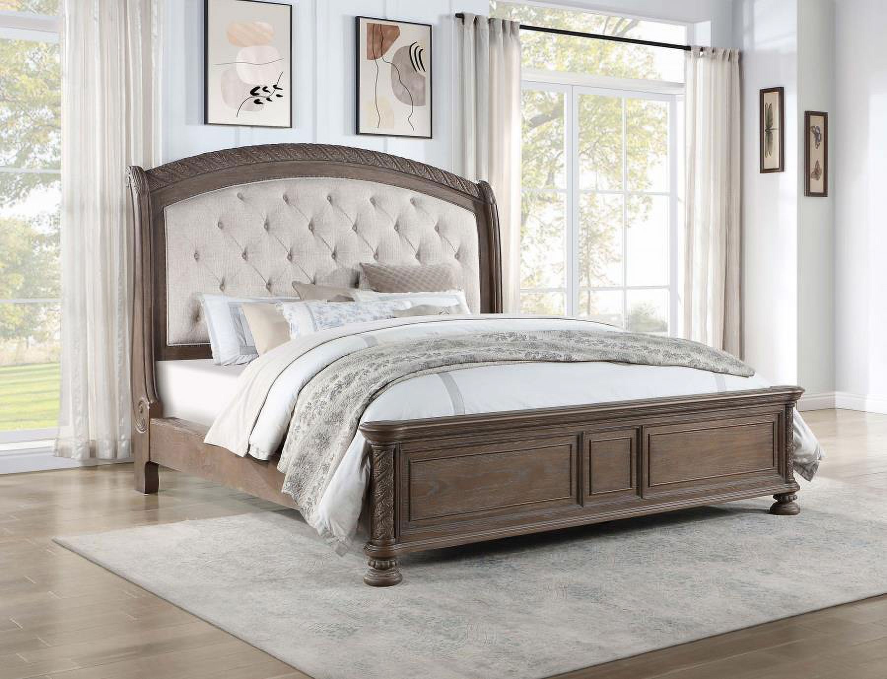 Coaster Emmett Wood Tufted Headboard Queen Panel Bed in Walnut and Beige
