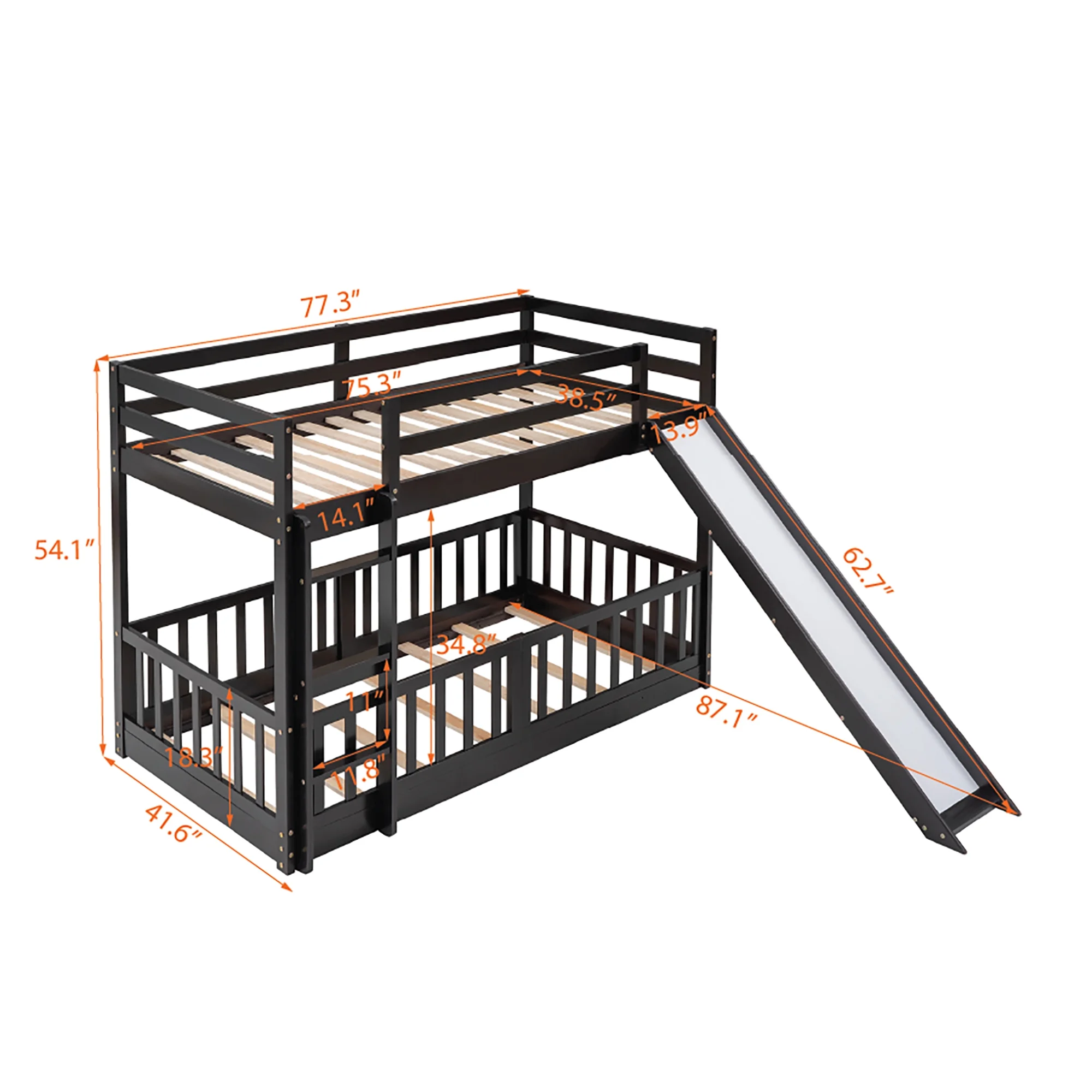 Espresso Twin Over Twin Bunk Bed with Slide and Ladder