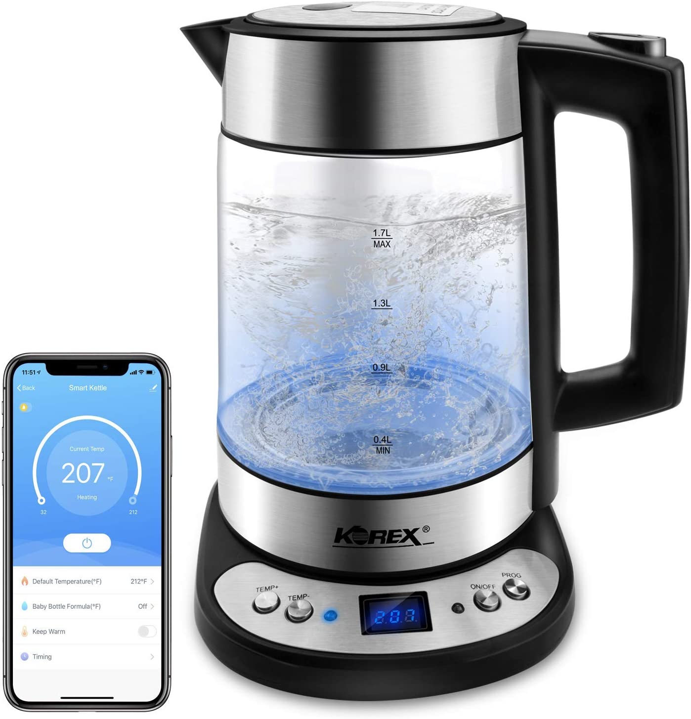 Water Kettle Suitable for APP Home Assistant 1.7 L Great for Coffee Tea Milk With Overheat Protection