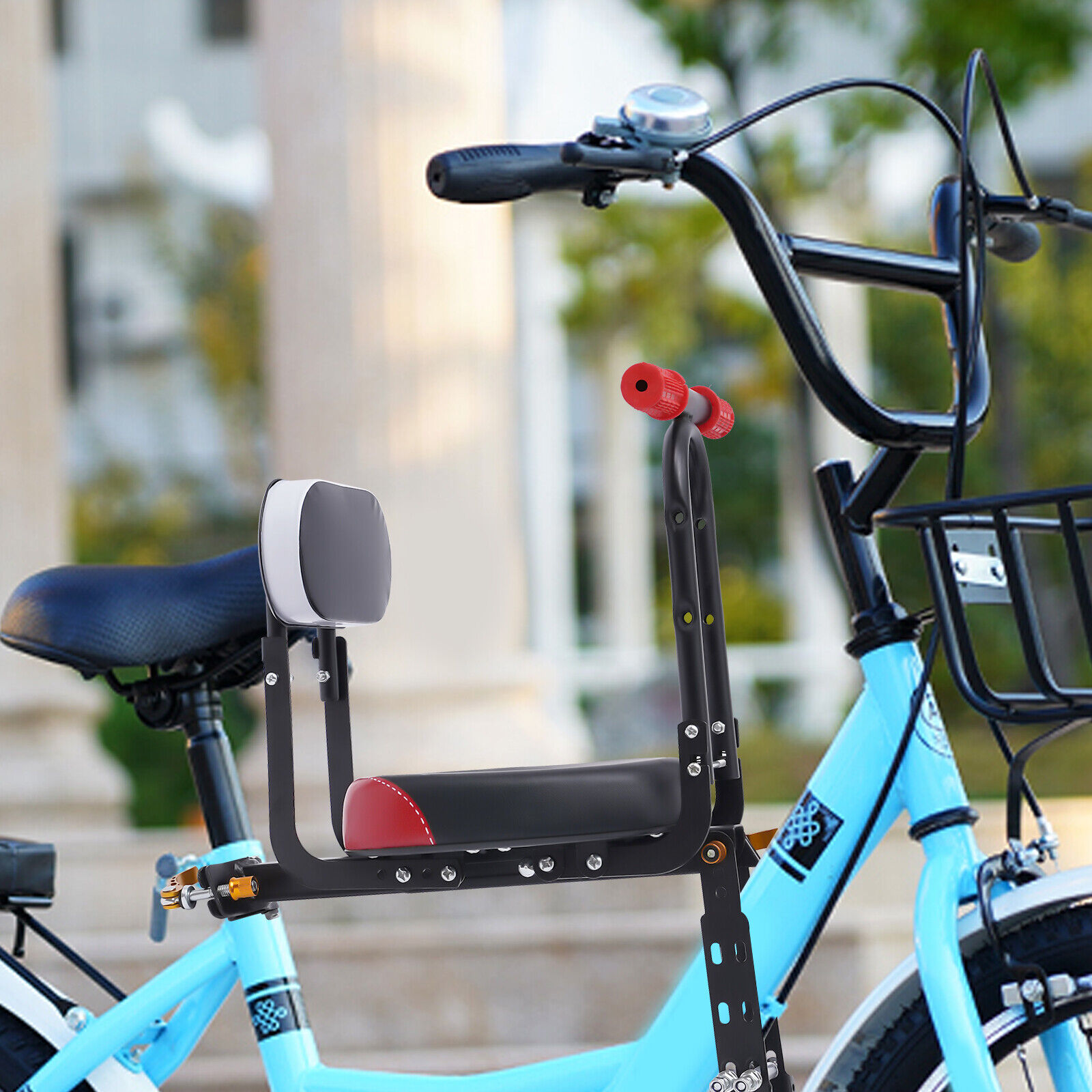 Miumaeov Folding Bike Kid Seat Portable Front-Mounted Child Bicycle Safety Chair Baby Carrier Thick Padded Pedal