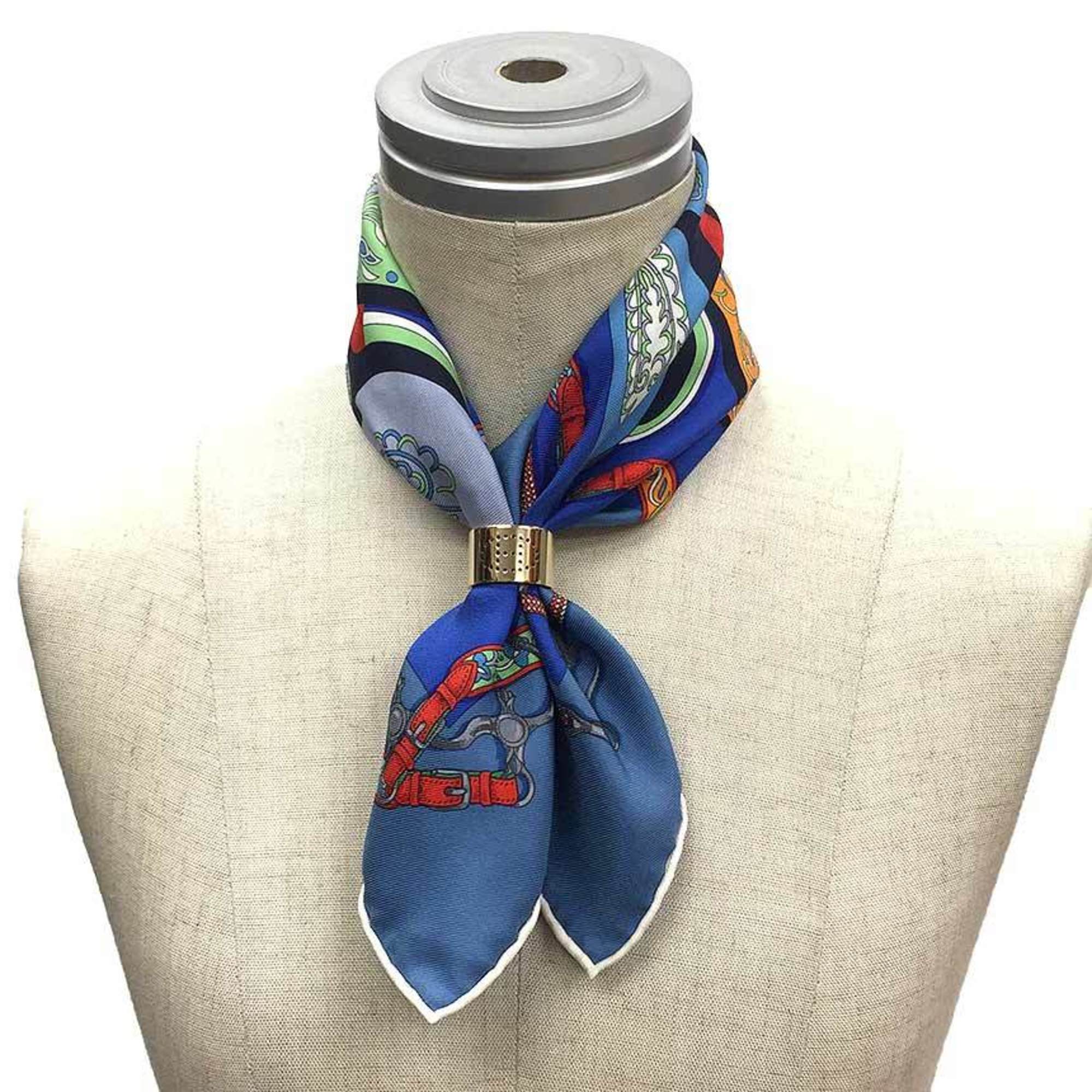 Pre-Owned HERMES Hermes Carre 45 Gavroche Scarf Muffler FESTIVAL DES AMAZONES Amazon Festival BLUE/ROUGE/VERT 100% Silk Pocket Square Neckerchief aq7340 (Like New)