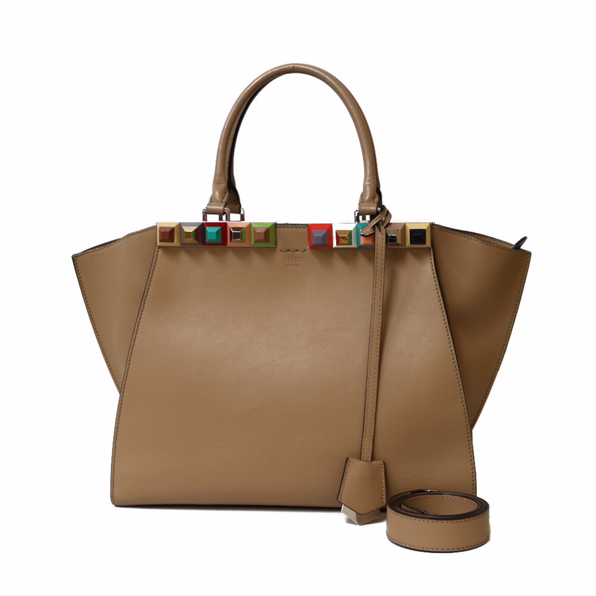 Pre-Owned FENDI Shoulder Bag Trois Heors Beige Women's Leather (Good)