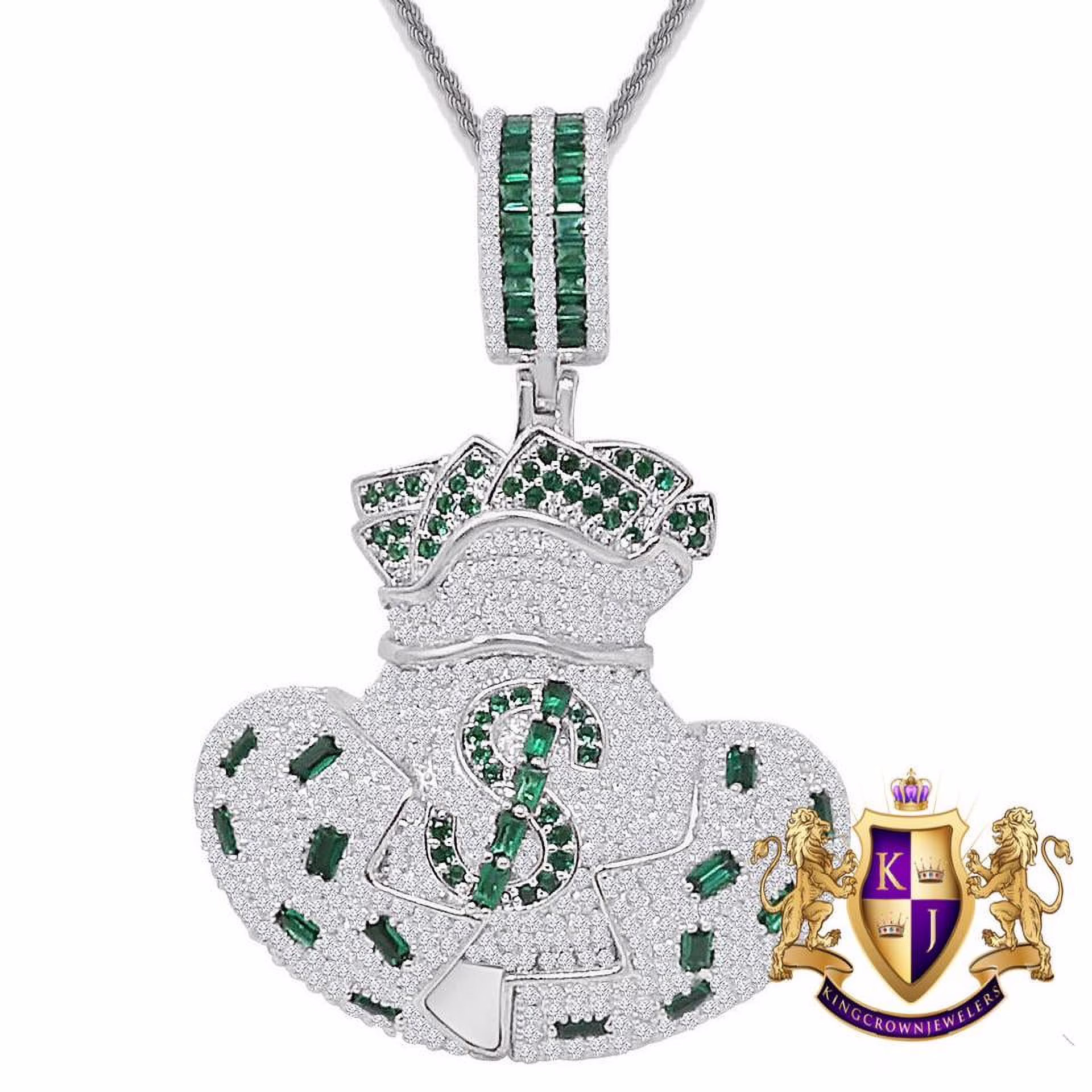 33+ Grams Real Sterling Silver Money Bag Cash Green Men's Baguette Pendant Charm