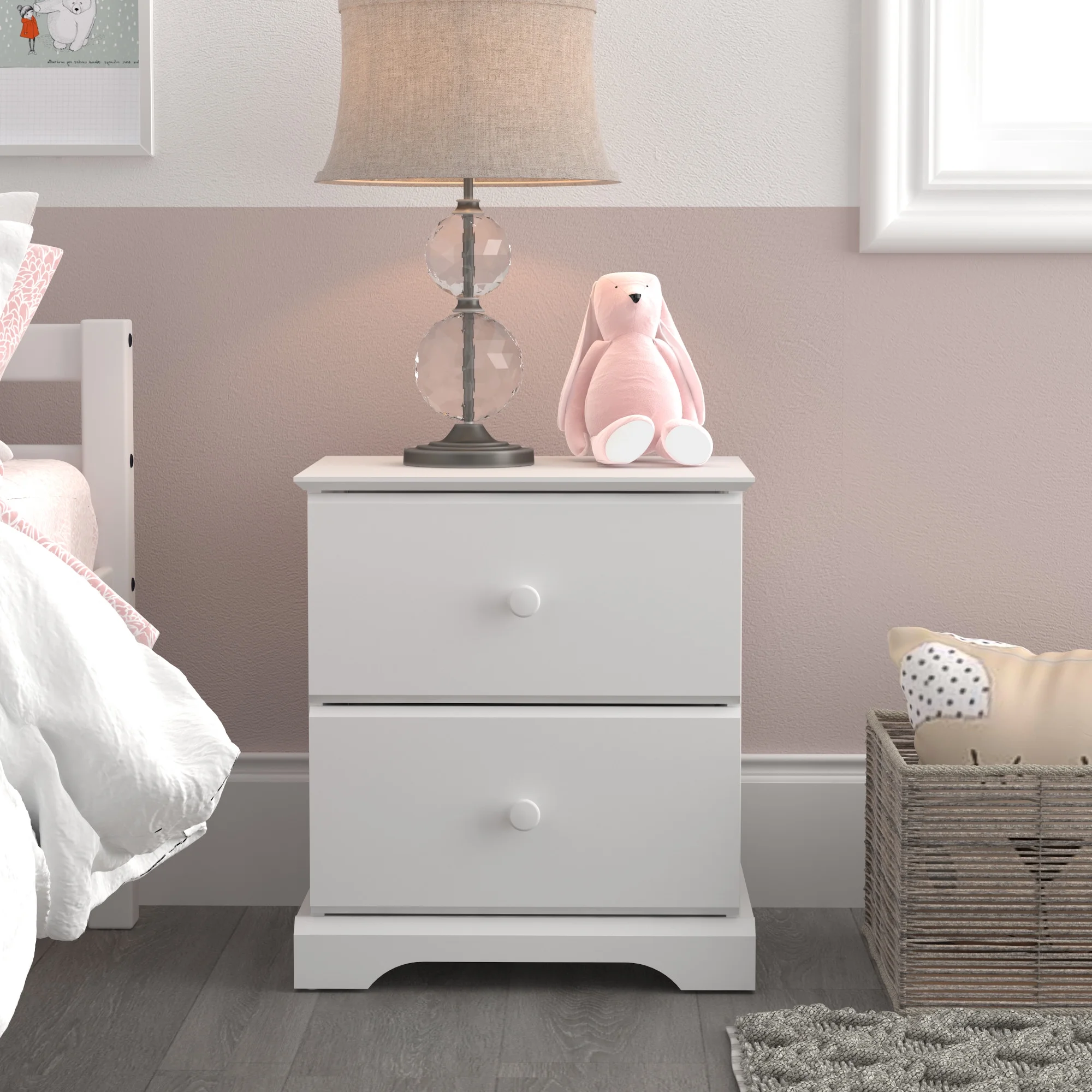 Hillsdale Campbell Wood 2-Drawer Kids Nightstand, White