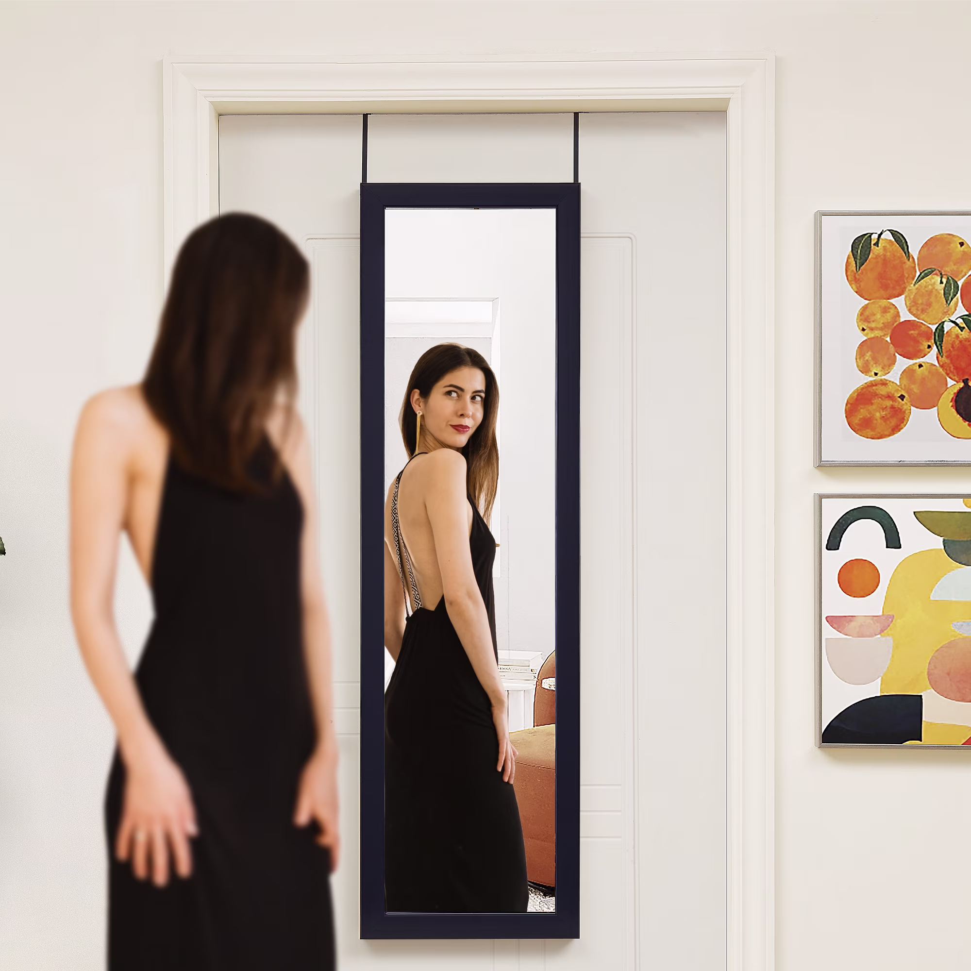 Door Mirror, Full Length Mirror, Wall Mirror, Over The Door Mirror, Door Hanging Mirror, Full Body Mirror For Door, Bathroom Mirror, Door Mirrors for Bedroom, Mirrors Wall Mirror - Black 42