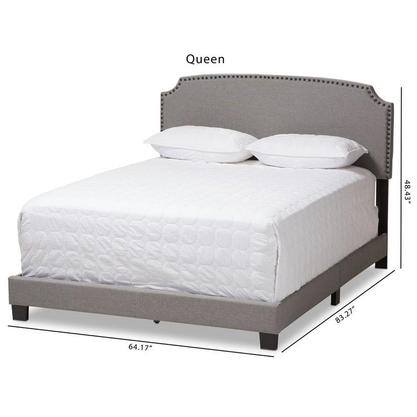 Bowery Hill Nailhead Upholstered Queen Bed in Light Grey
