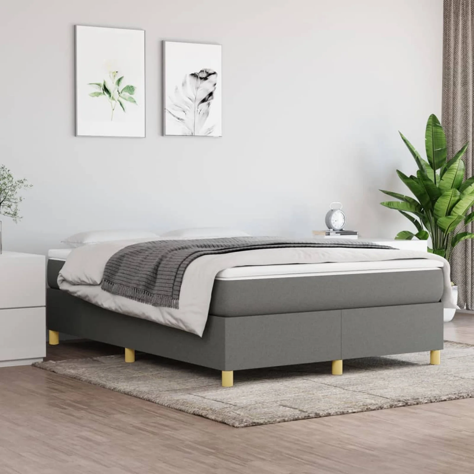 Dcenta Queen Size Box Spring Bed Frame with Wooden Slat Support 81.1 x 59.8 x 13.8 Inch Fabric Platform Bed Frame Dark Gray Suitable for Mattress Size 59.8 x 79.9 Inches (W x L)