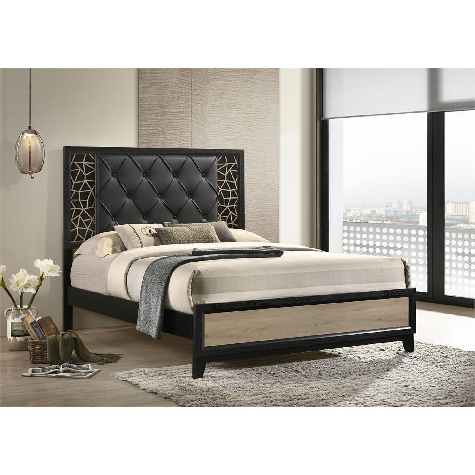 Pemberly Row Modern Upholstered Queen Bed Made with Wood in Black