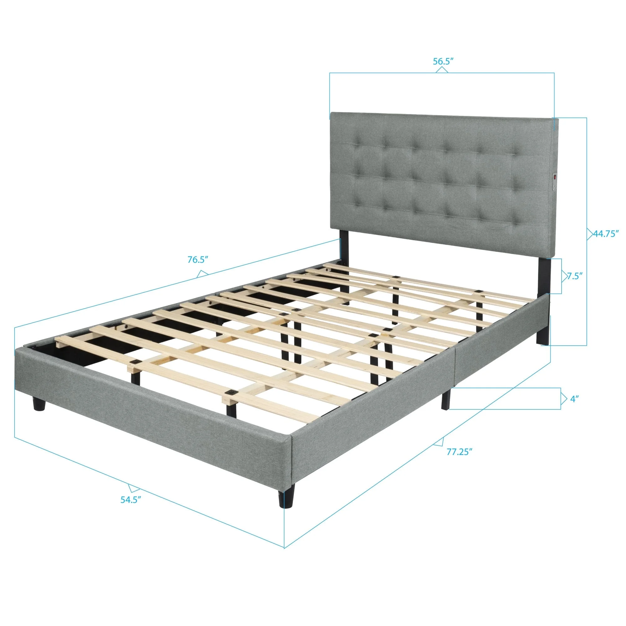 Madison Classic Wood Tufted Upholstered Bed, Queen, Blue/Black