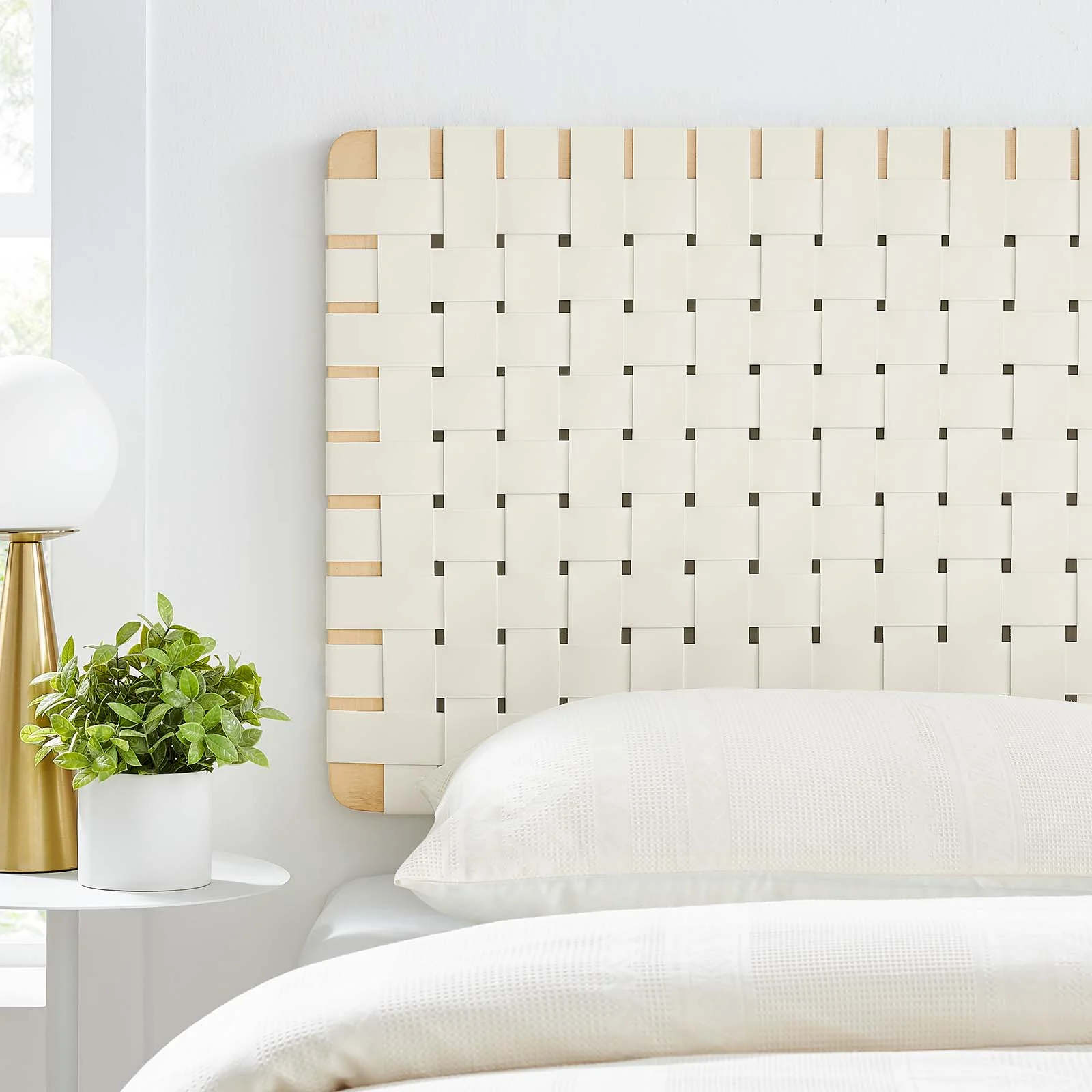 Modway Sparta Weave Wall-Mount Twin Vegan Leather Headboard in Natural Beige