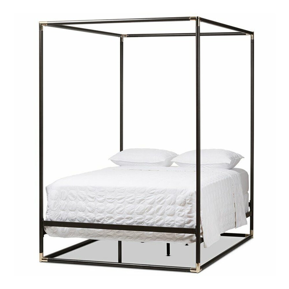 Queen Size Metal Canopy Bed Black