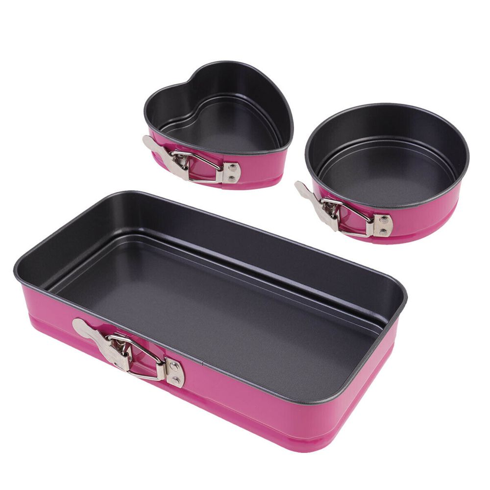 3PCS Heart Tins Removable Bakeware Baking Mold Cake Tray Non Stick Pan Springform ROSE RED