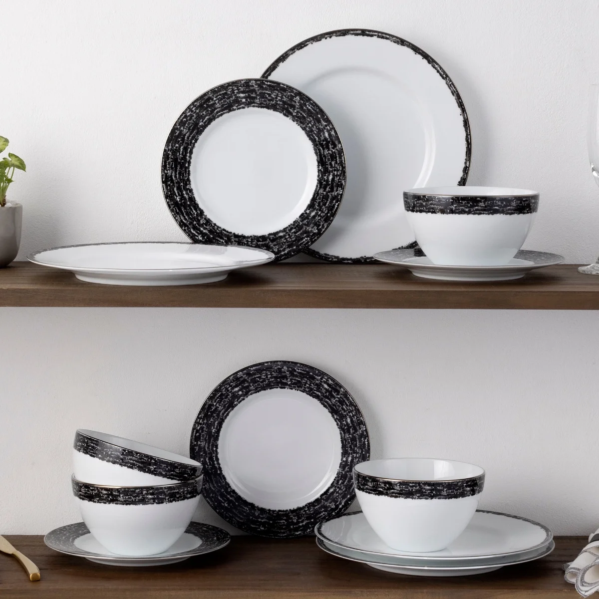 Noritake Black Rill 12-Piece Dinnerware Set, Service for 4