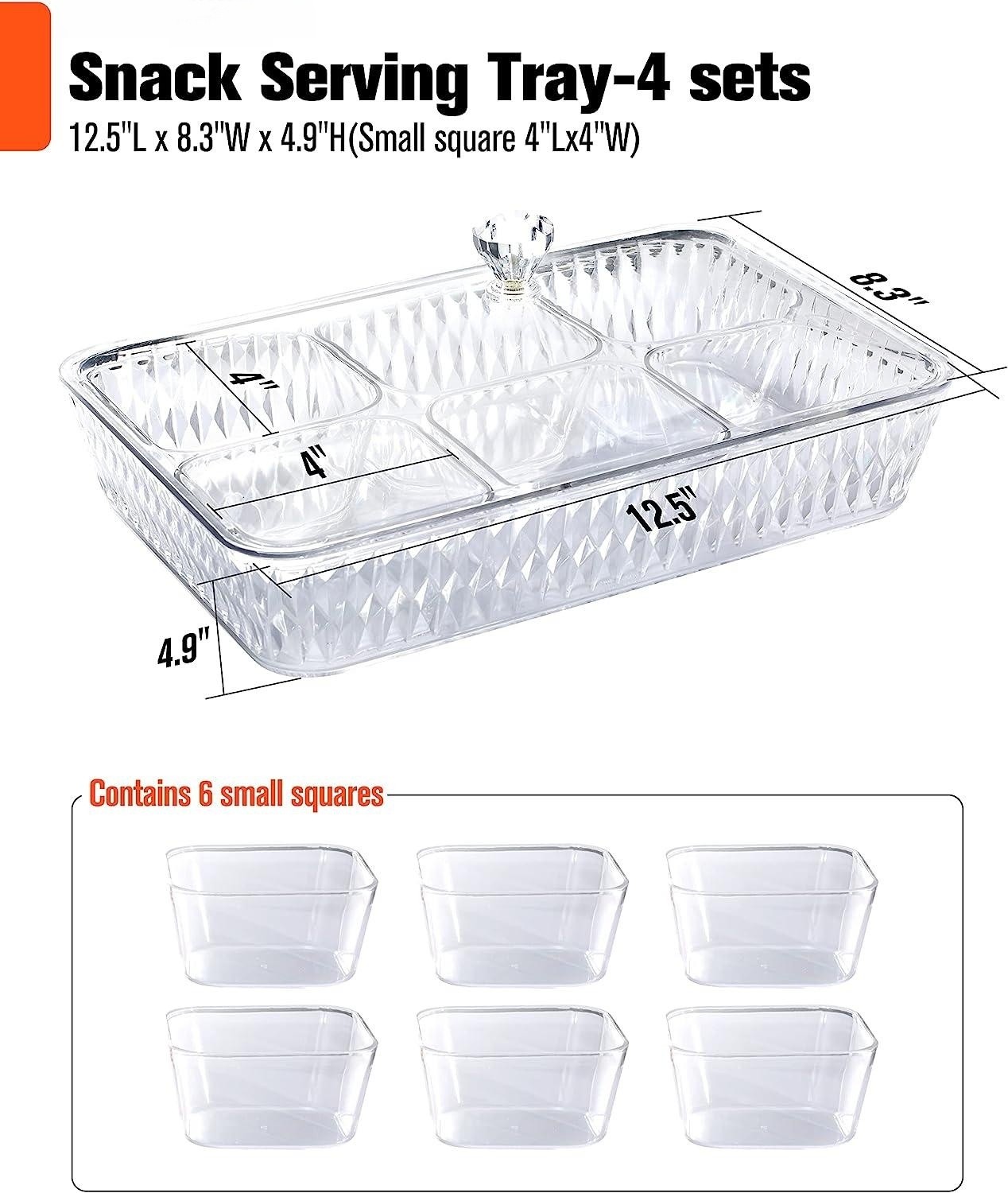 Food container acrylic Serving Tray,Large Platter with Lid 24 Removable Bowls,Condiments Appetizers Snacks Nuts Platter,Perfect for Party Wedding Family (4 Sets)
