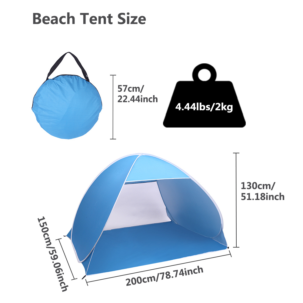 MYDENIMSKY 2-3 Person Beach Tent Pop Up Sun Shelter Tent Automatic Umbrella Fishing Camping
