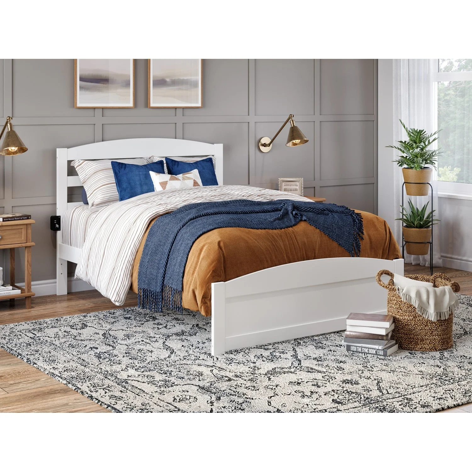 AFI Warren Solid Wood Platform Bed with Footboard White Queen