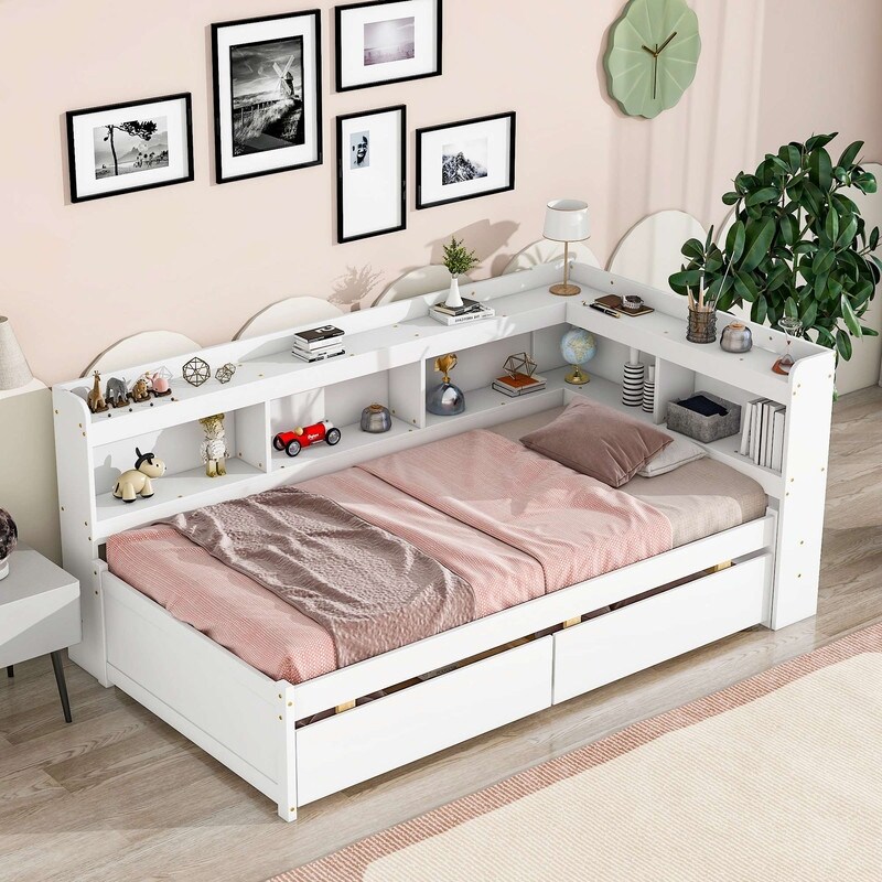 Twin/Full Bed with L-shaped Bookcases Full - Grey