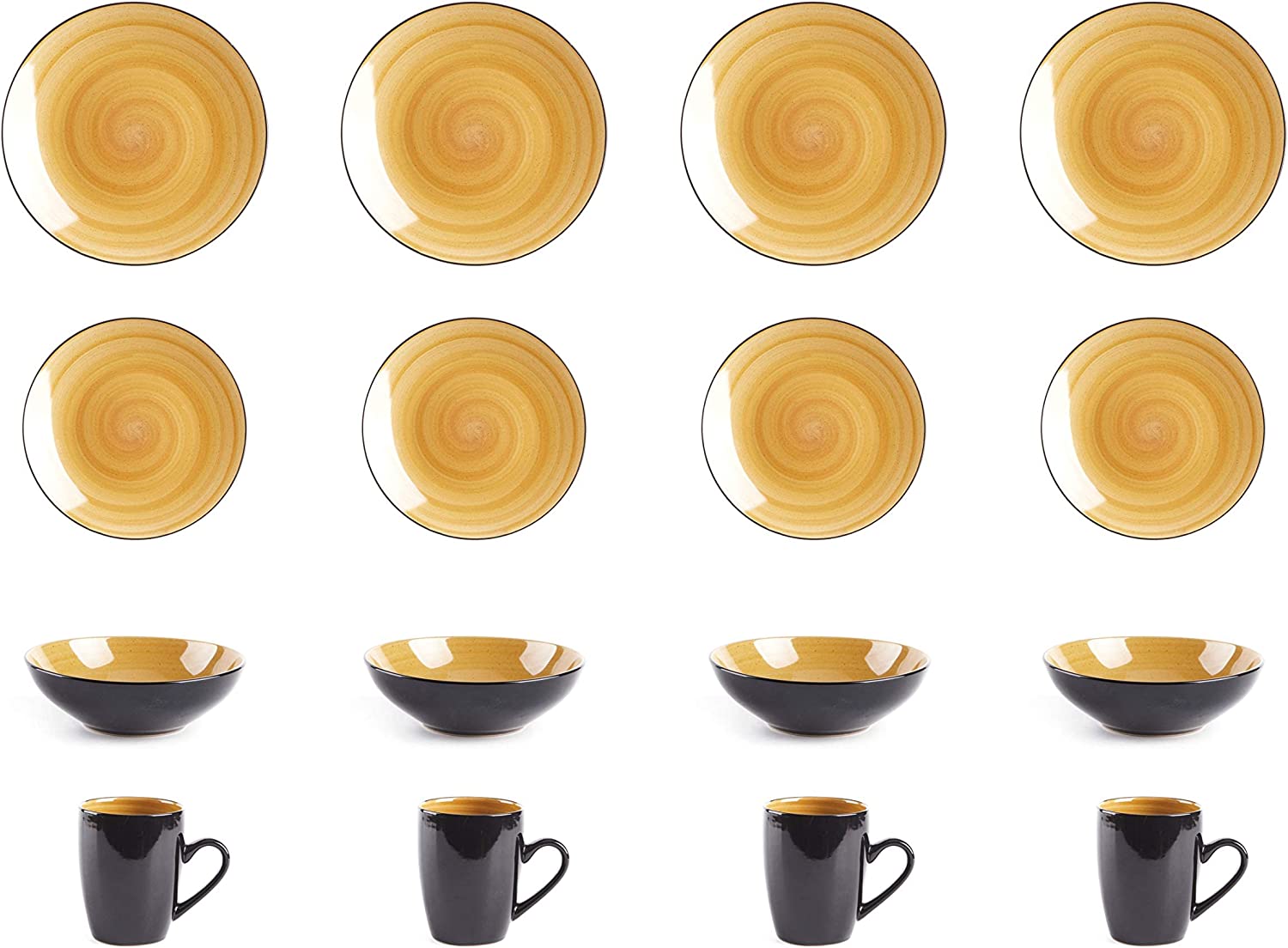 Stoneware Sonoma 16Pc Dinnerware Set, Black + Speckled Spin Wash Yellow